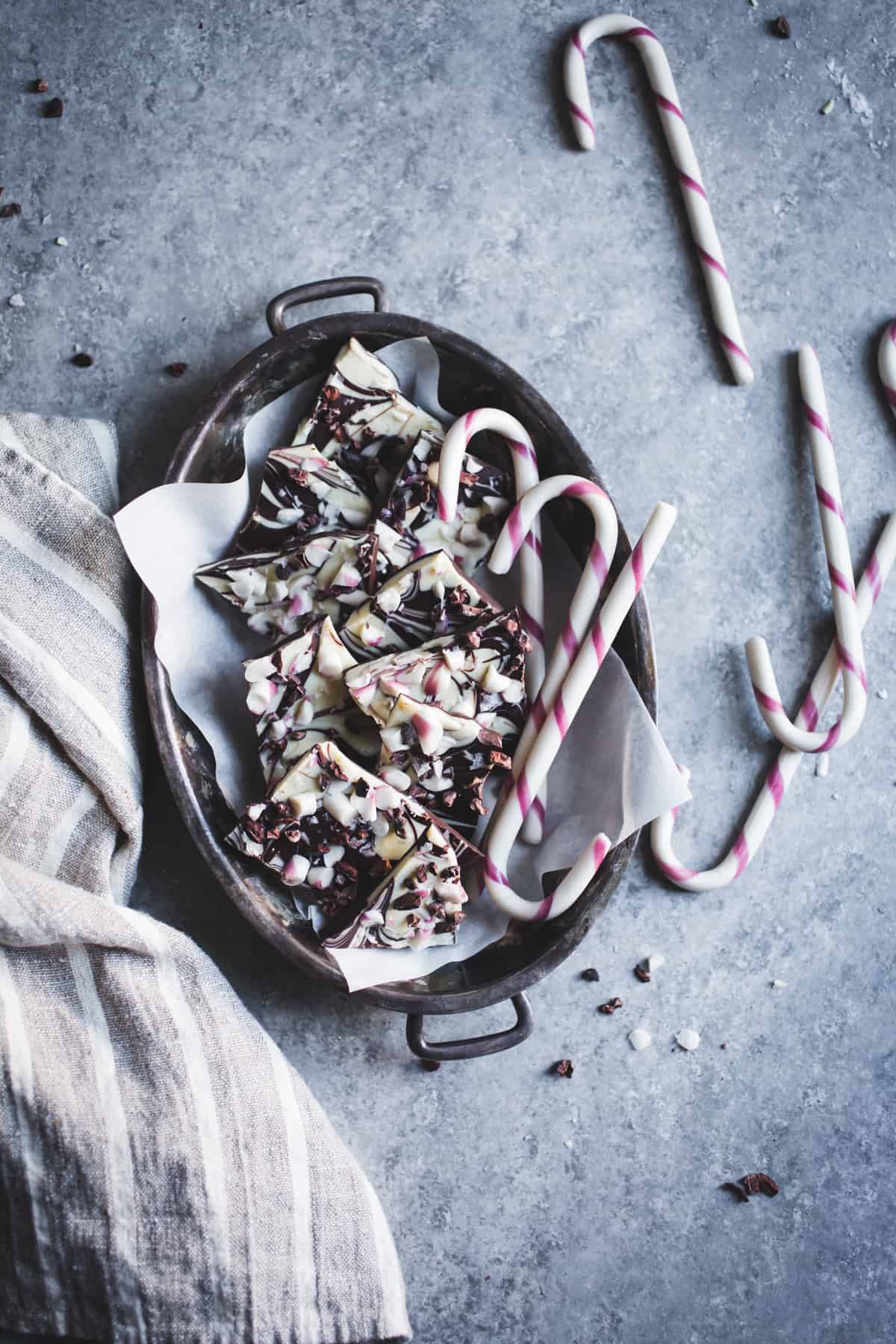 All-Natural Dark Chocolate Peppermint Bark with Cacao Nibs and Flaky Salt