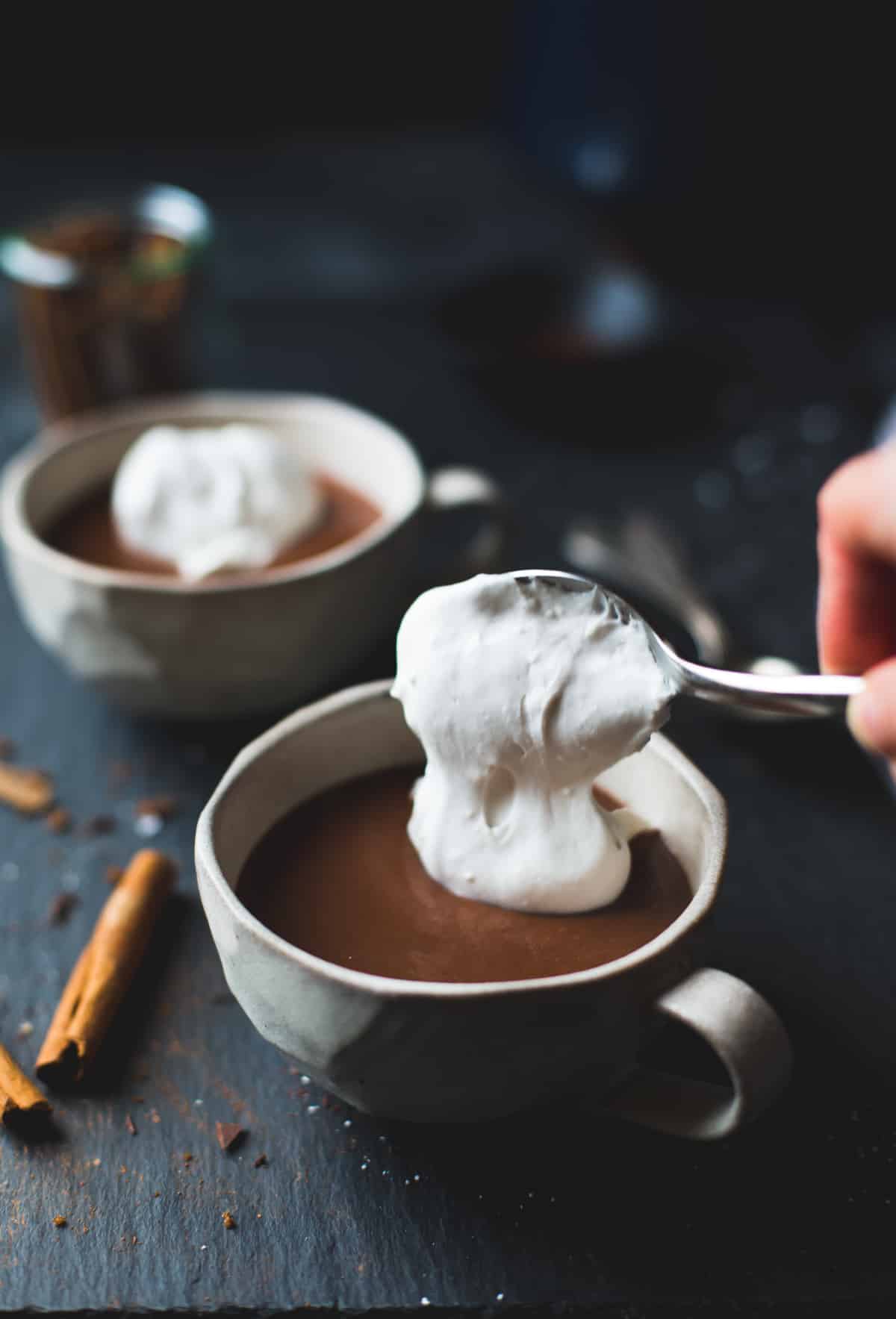 cream on Vegan Champurrado {Mexican Hot Chocolate Atole}