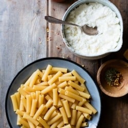 cheesy baked chard rigatoni {gluten-free}
