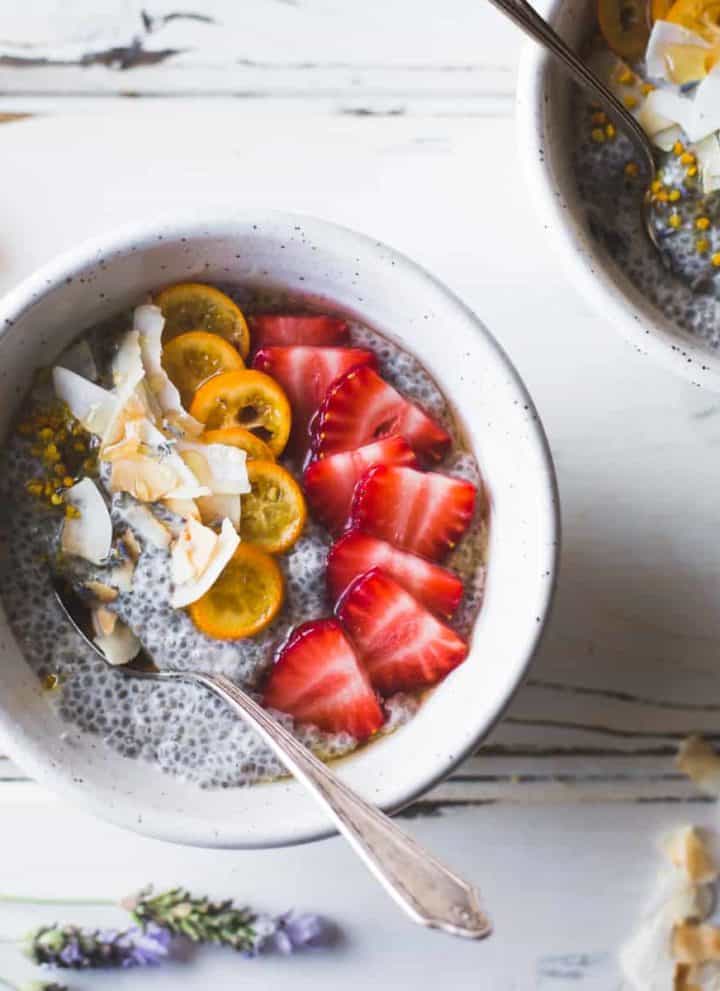 Chia Pudding Breakfast Bowls with Kumquats, Berries & Lavender Honey {gluten-free, dairy-free}