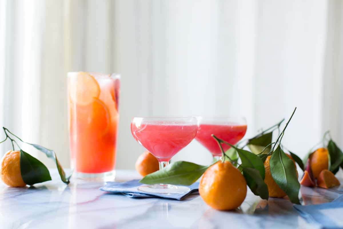 Sparkling Citrus, Lillet & Prosecco Punch in glasses on table 