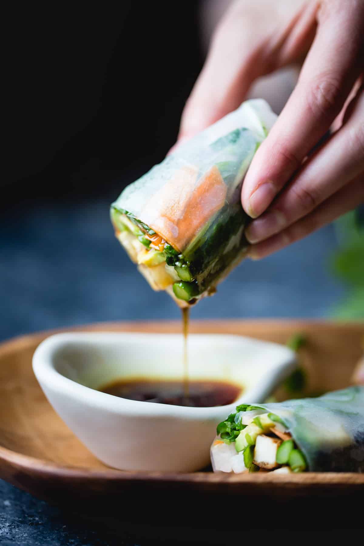 dipping Grilled Asparagus Tofu Spring Roll