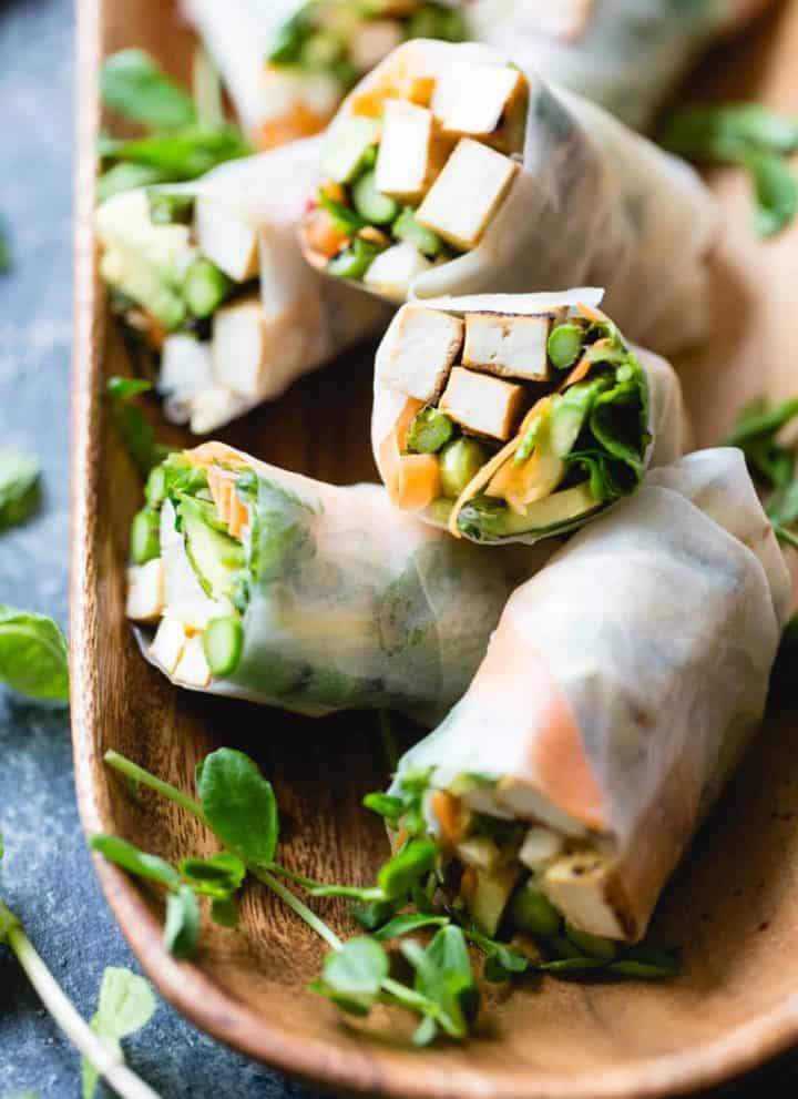 grilled asparagus tofu spring rolls with ginger-lime dipping sauce
