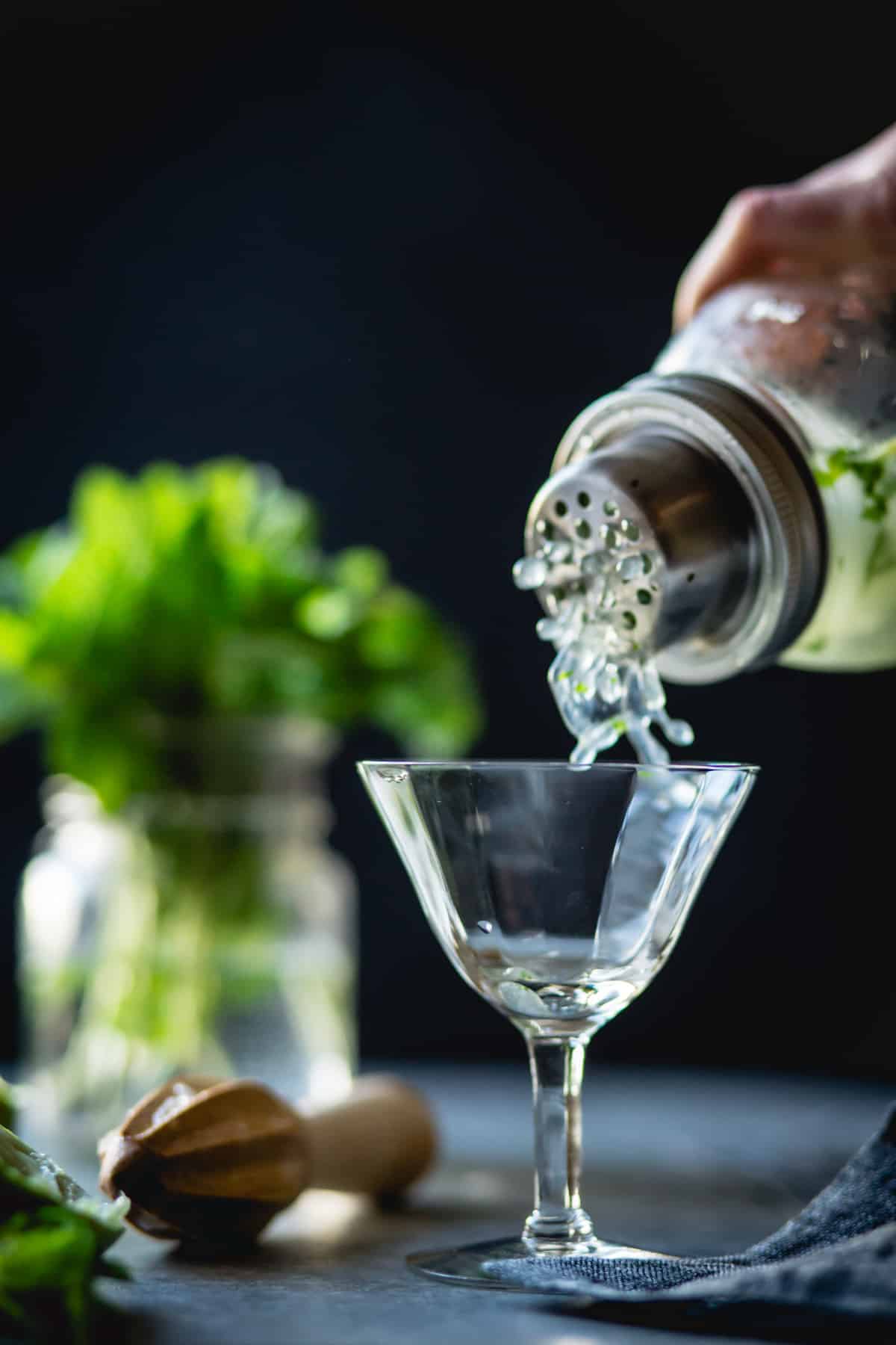 Verdant Lady {Chartreuse, Gin & Mint Cocktail} with shaker