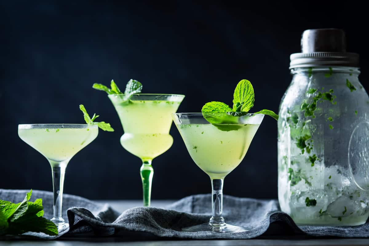 Verdant Lady {Chartreuse, Gin & Mint Cocktail} in glasses 