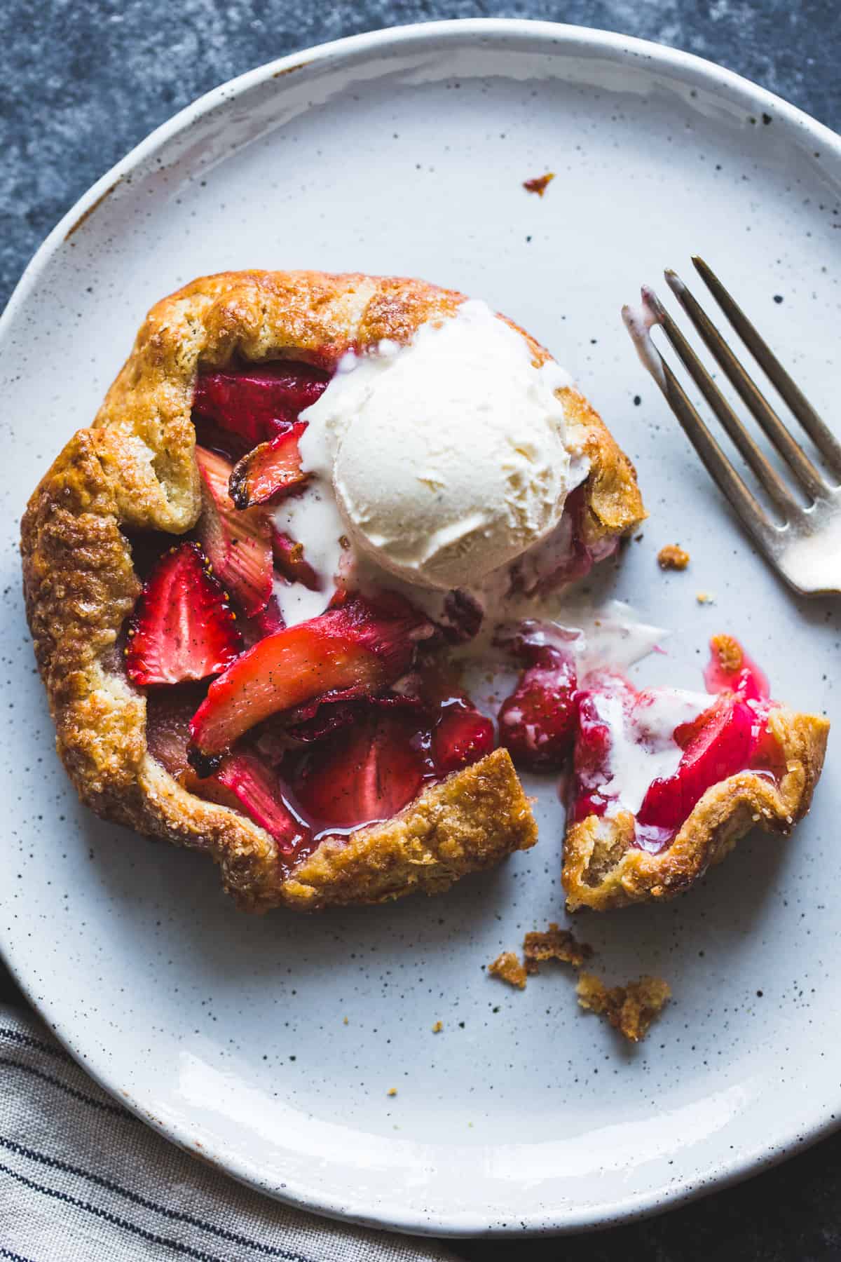 Strawberry Rhubarb Rose Galettes {gluten-free} with ice cream 