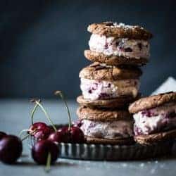 Roasted Cherry Ice Cream Sandwiches with Salted Double Chocolate Buckwheat Cookies {gluten-free}