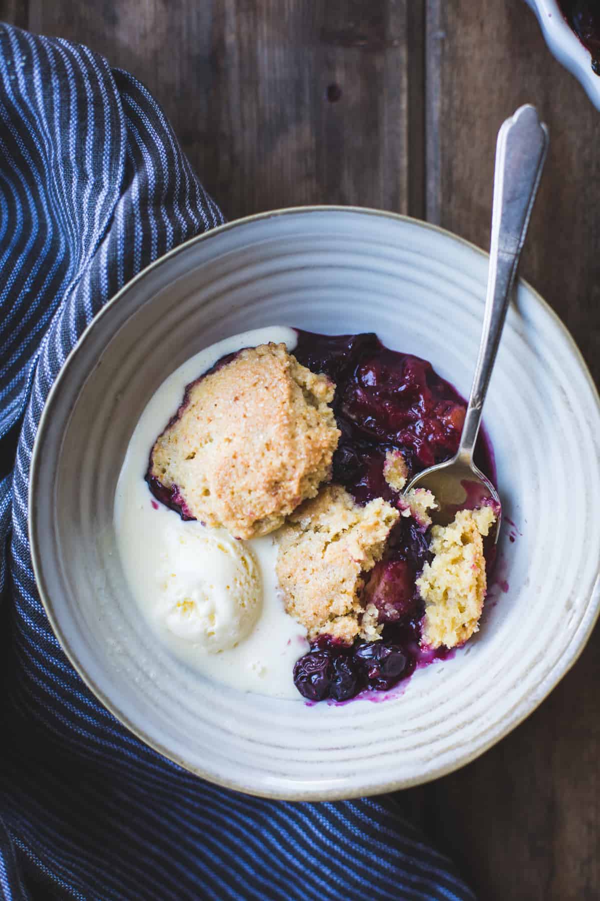 delicious Gluten-Free Blueberry Plum Cobbler with Corn Flour Biscuits