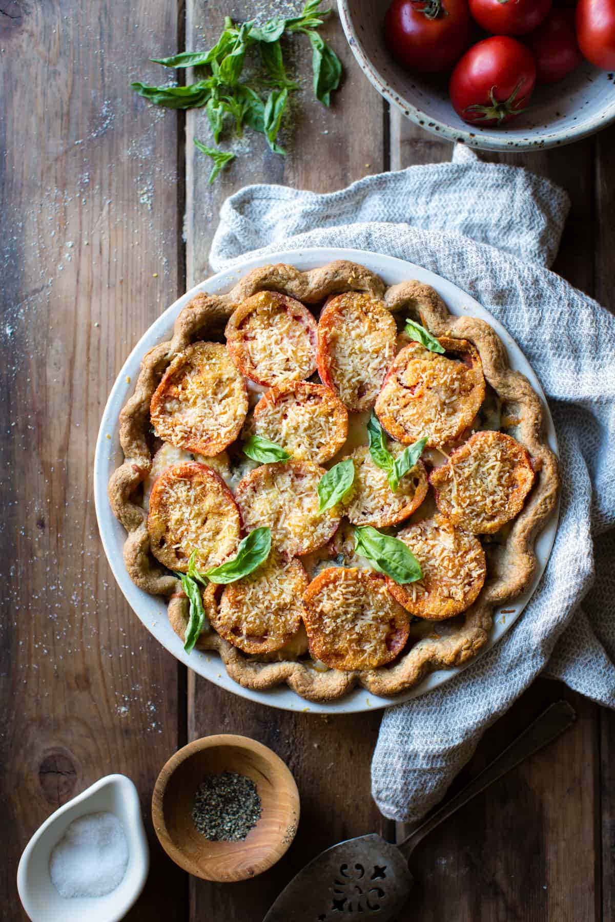 delicious Tomato Pie with Basil, Parmesan + Cornmeal {gluten-free}