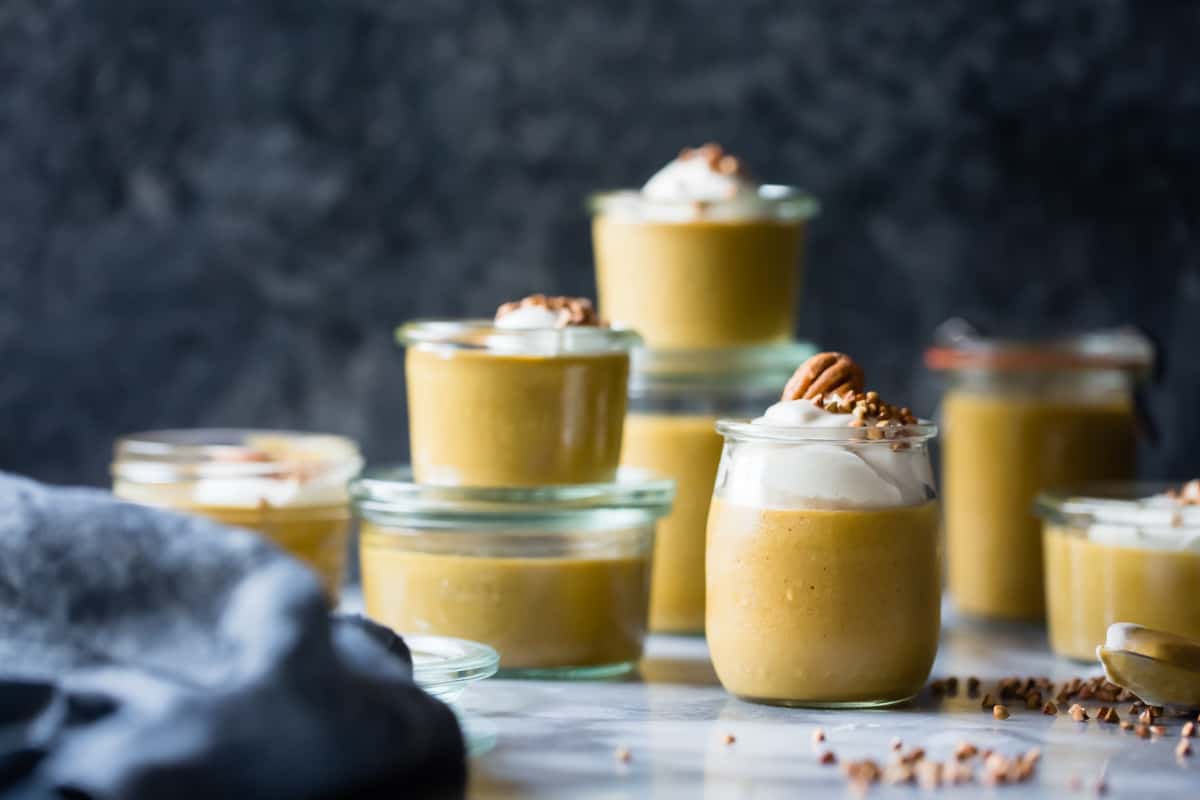 jars of Pumpkin Butterscotch Pudding on table 