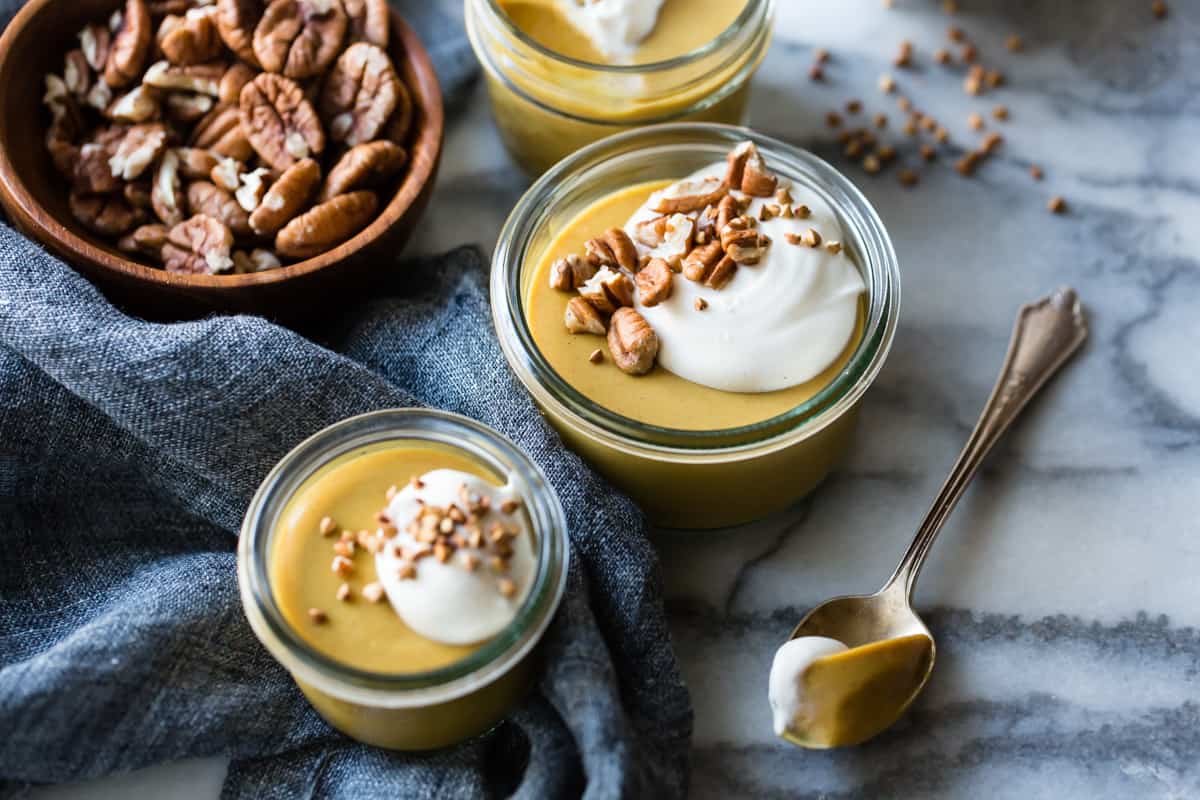 Pumpkin Butterscotch Pudding with nuts topping
