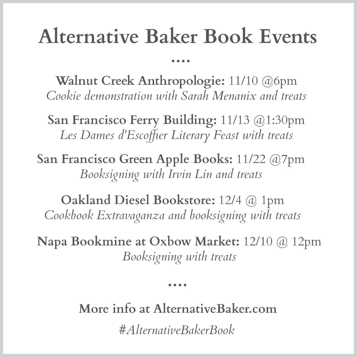 Alternative Baker Book Events