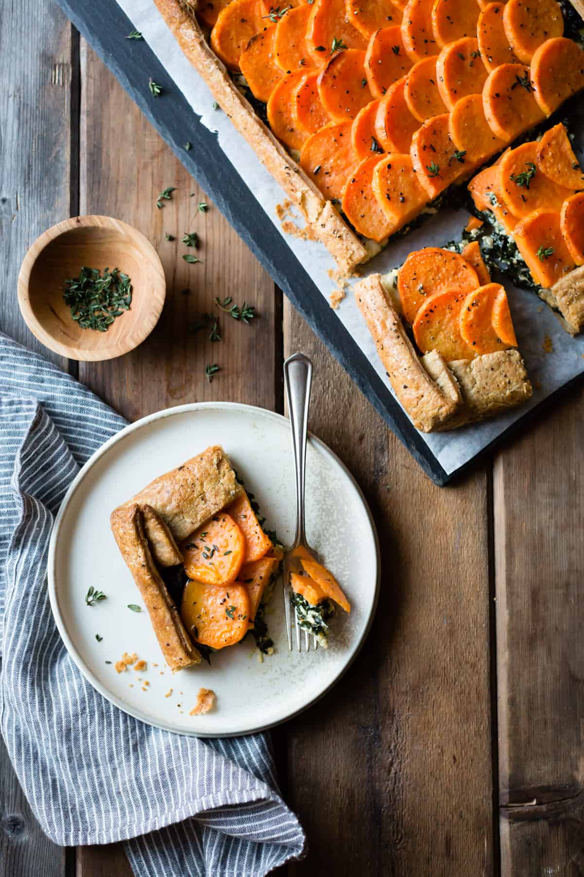 a slice of sweet potato galette is on a plate