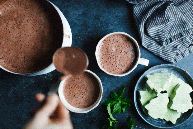 Fresh Mint Hot Cocoa with Matcha Marshmallows