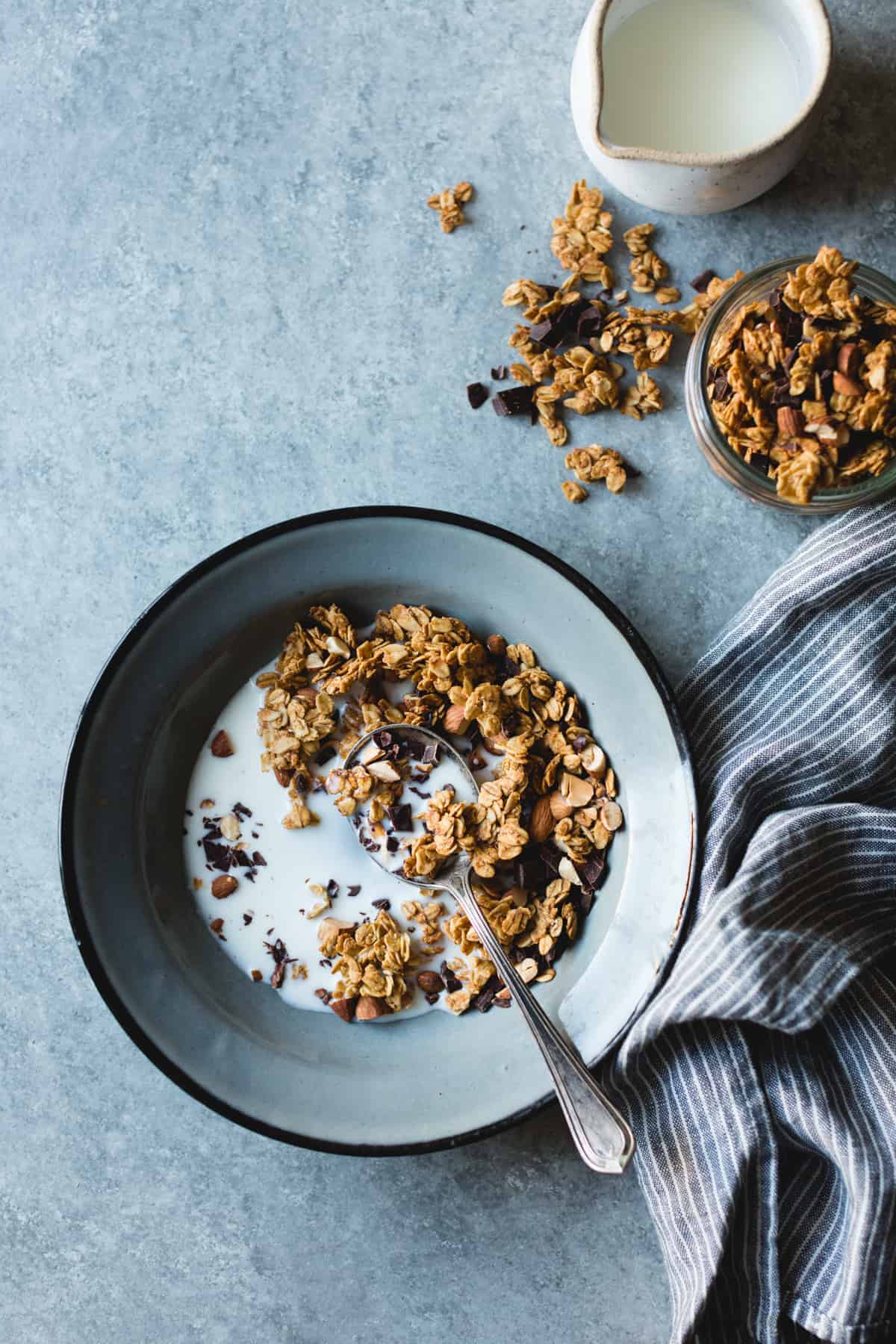 delicious bowl of Peanut Butter Granola with Cacao Nibs and Bittersweet Chocolate {gluten-free, vegan}