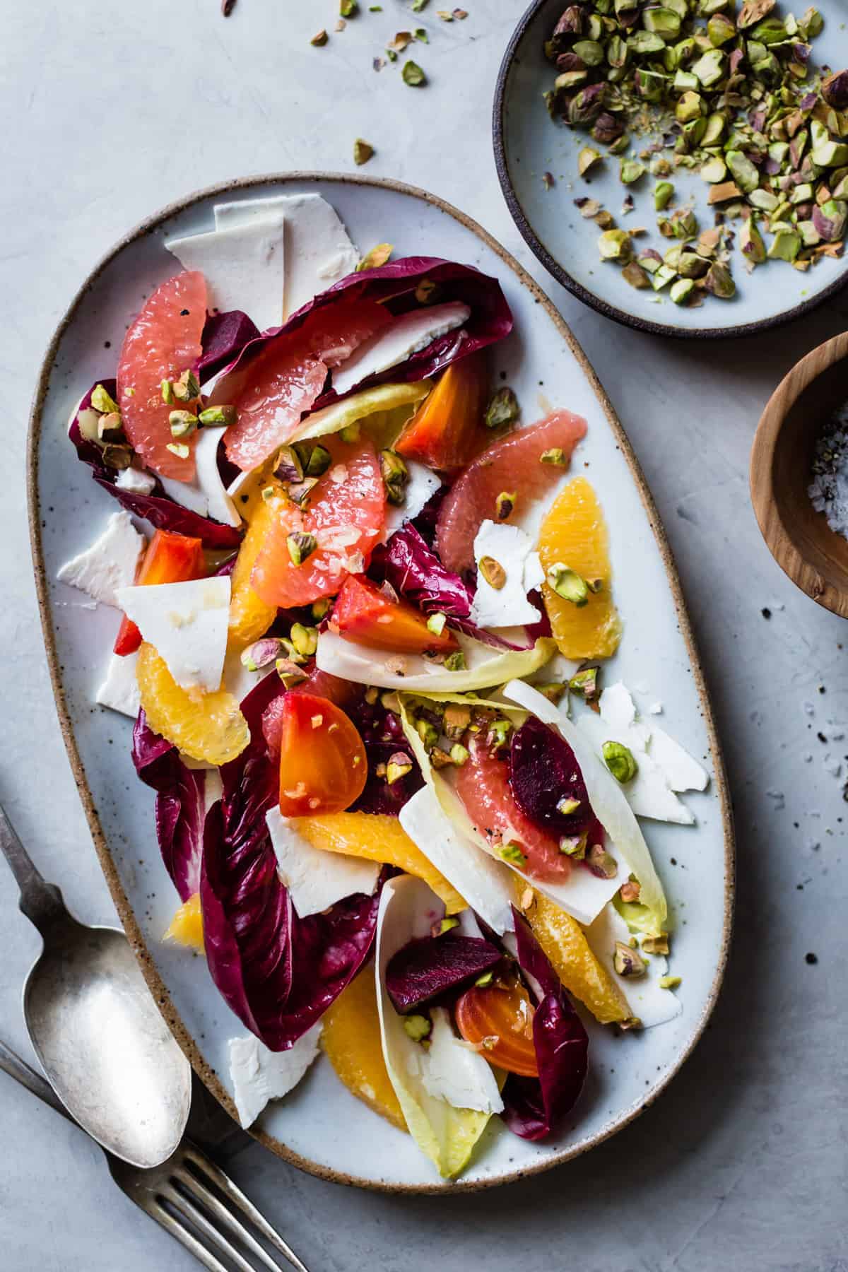 fresh and delicious Beet, Citrus, & Chicory Salad with Ricotta Salata and Pistachios