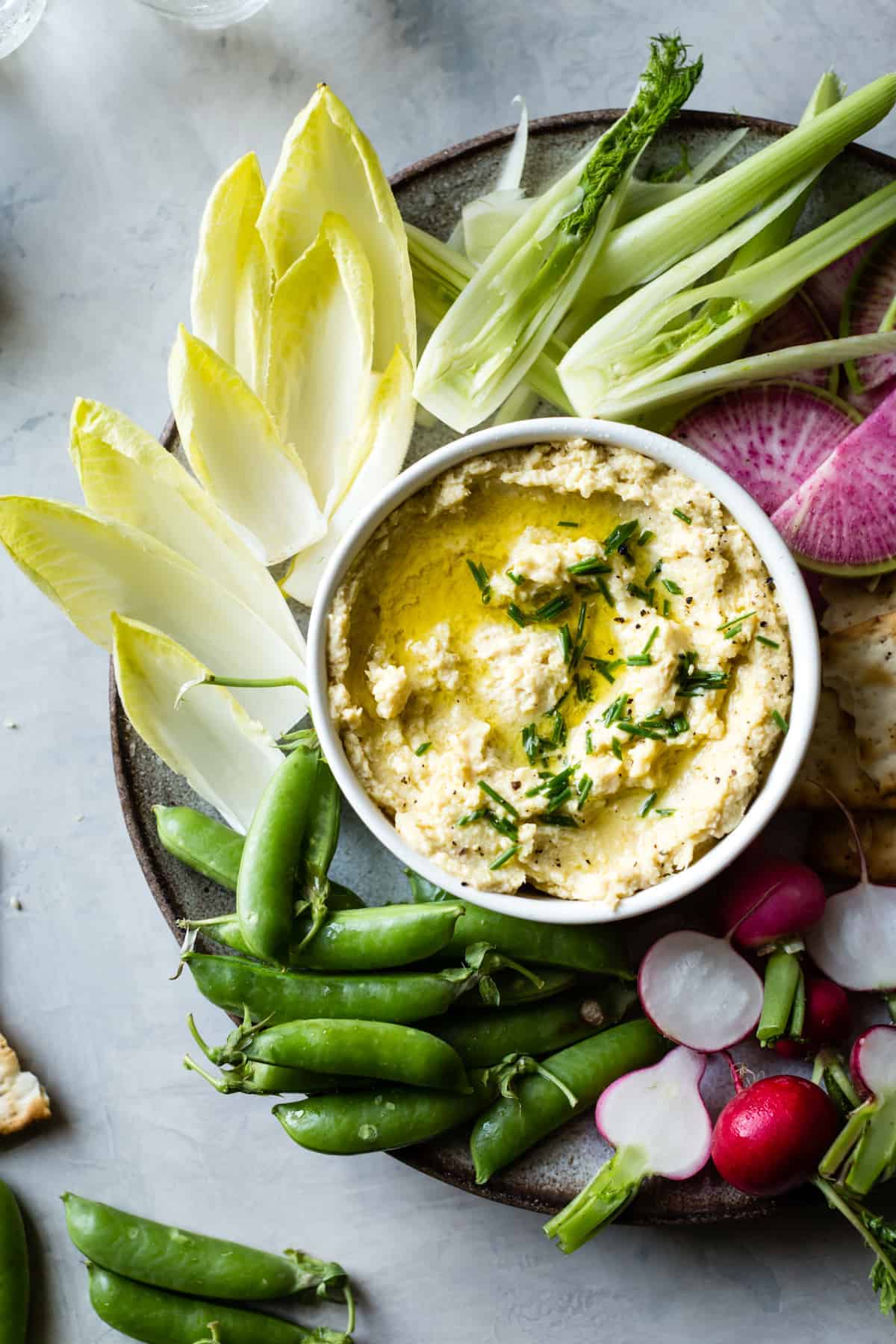 top down shot of Lemon Artichoke Hummus