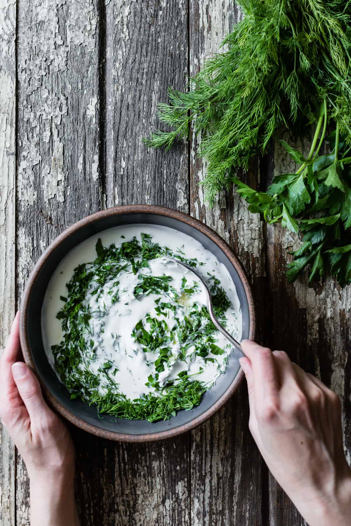 mixing Yogurt & Dill