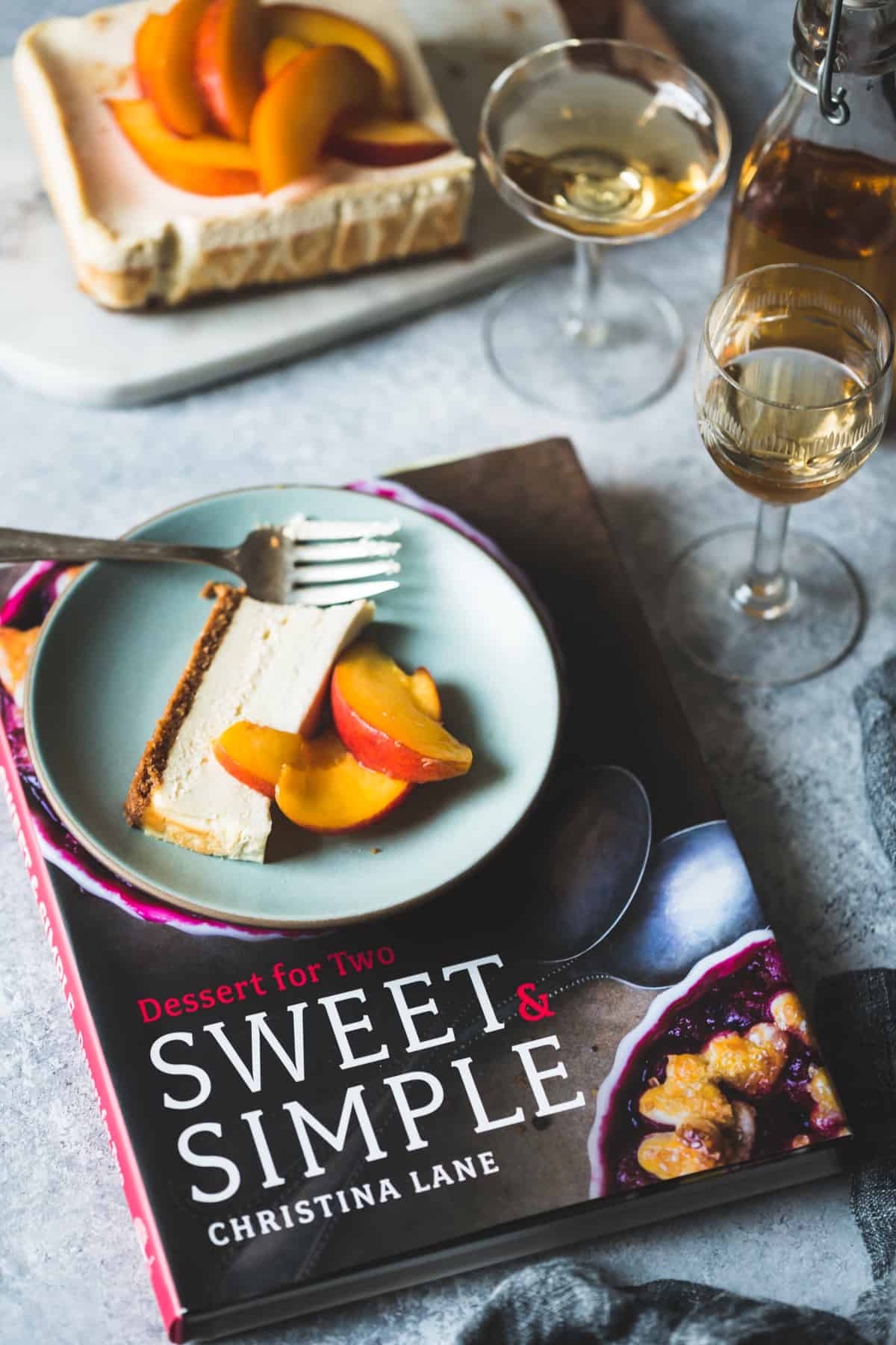 Small Batch Cheesecake with Elderflower Peaches and cokbook 