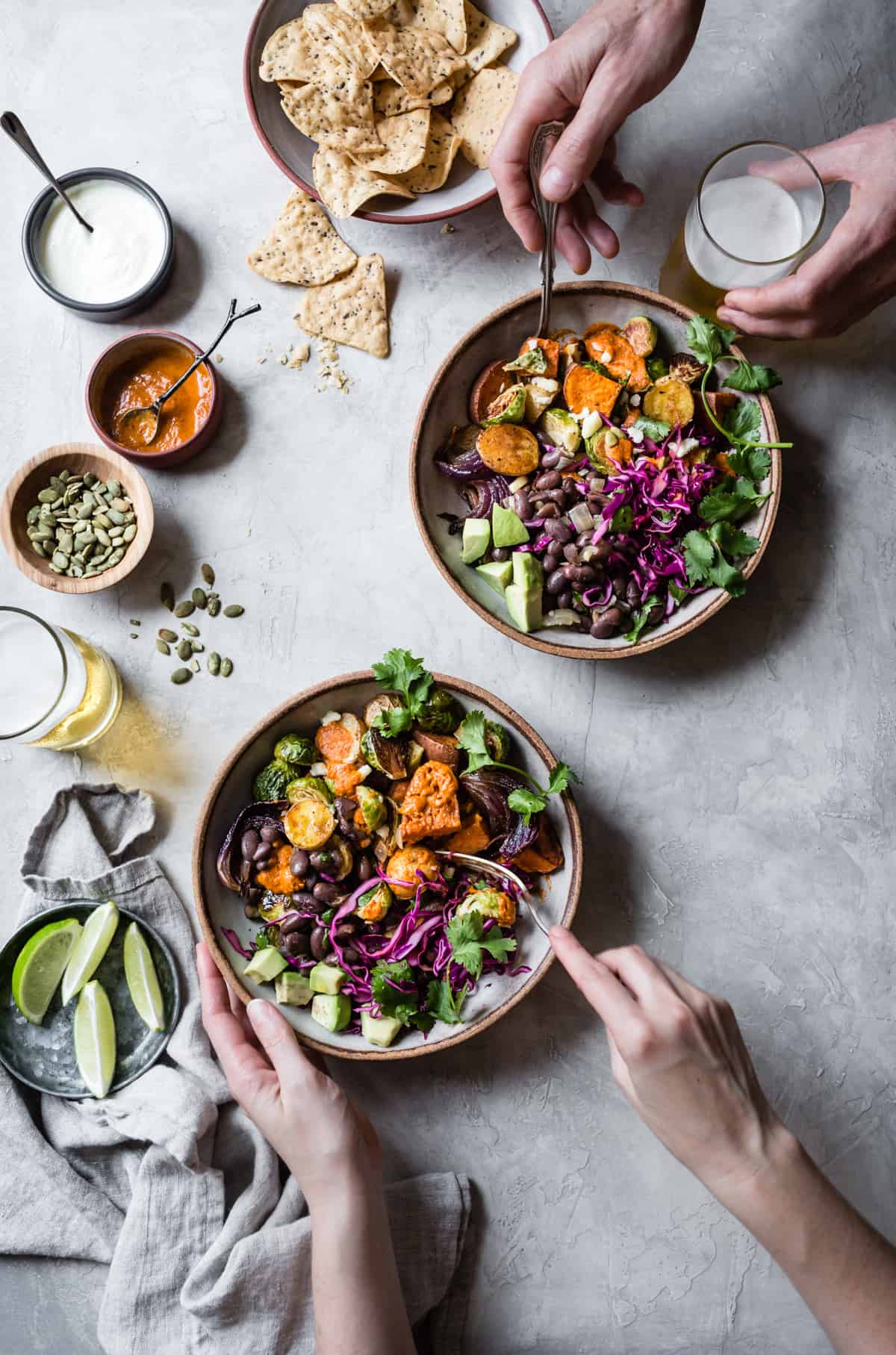 2 Mexican Roasted Veggie Bowls with Beer Beans