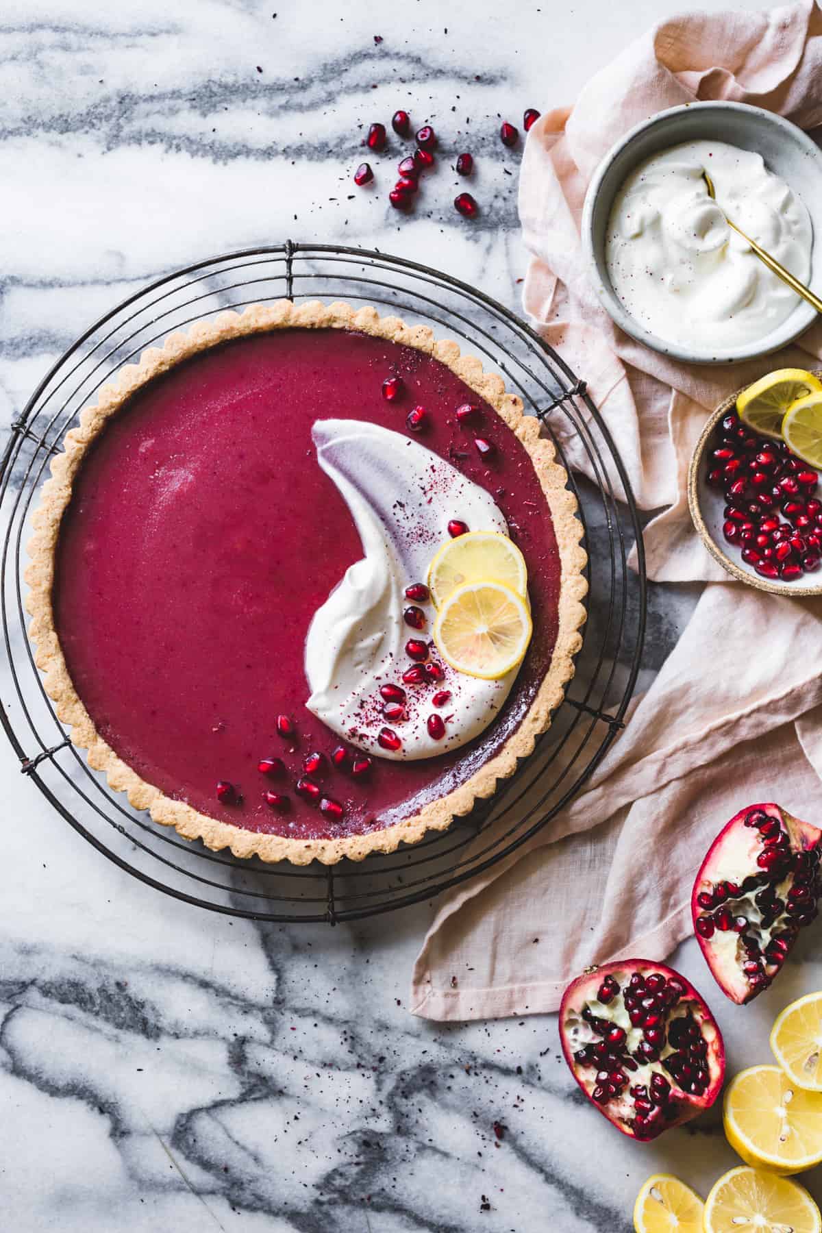 delicious Pomegranate Tart with Hibiscus, Lemon, and Almond Flour Crust {gluten-free}