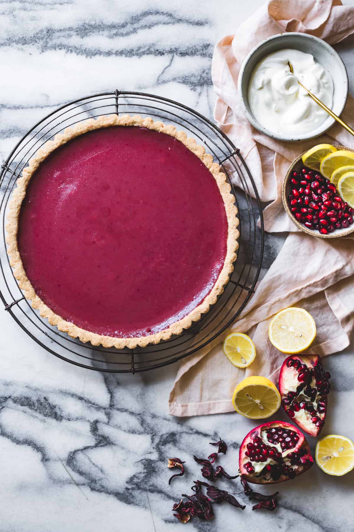 Pomegranate Tart with Hibiscus, Lemon, and Almond Flour Crust {gluten-free} before cream topping 
