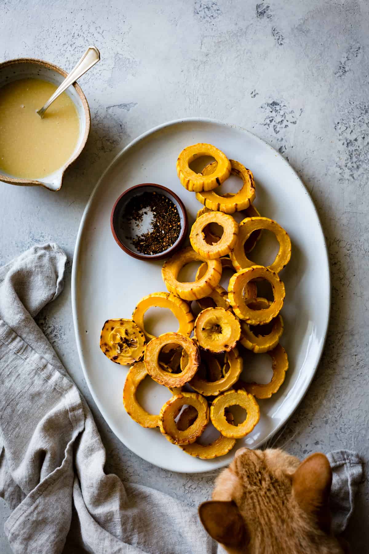 big plate of Roasted Delicata Squash with Miso Butter