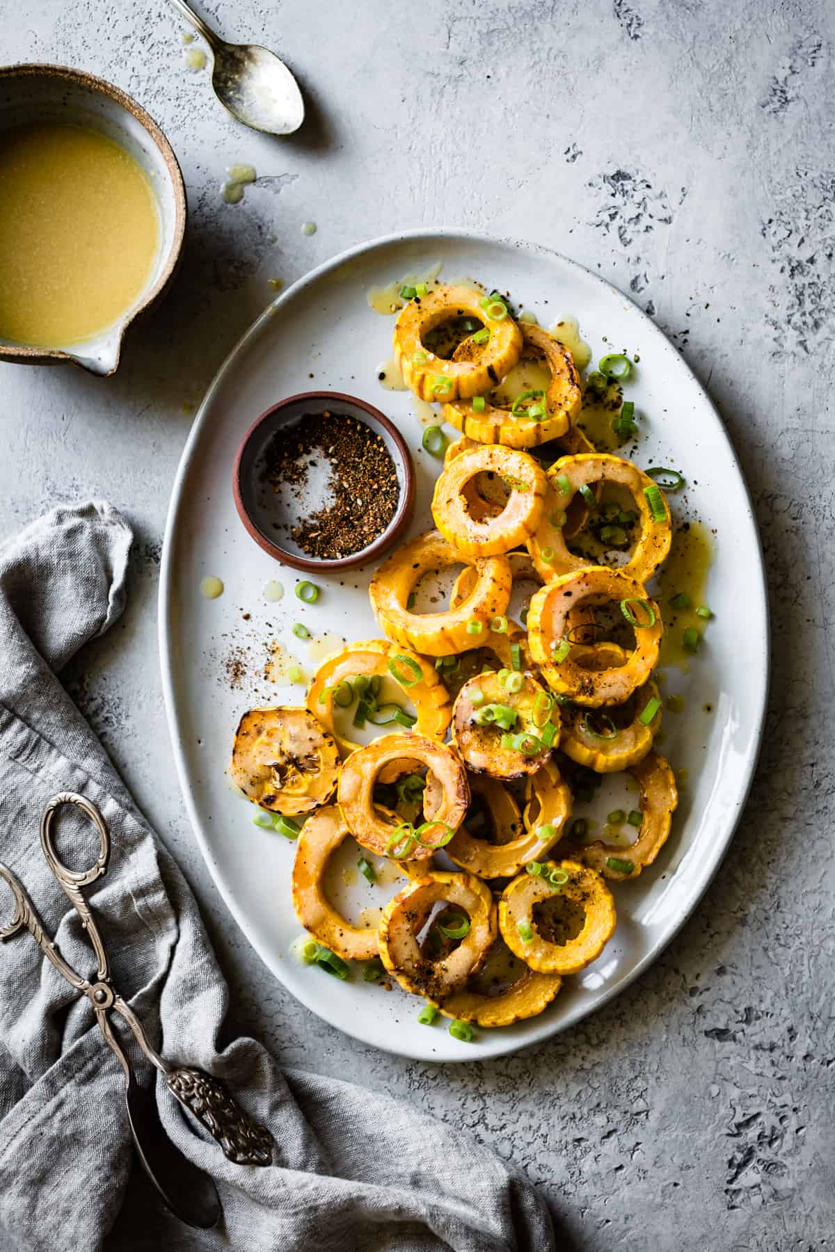 big dish of Roasted Delicata Squash with Miso Butter