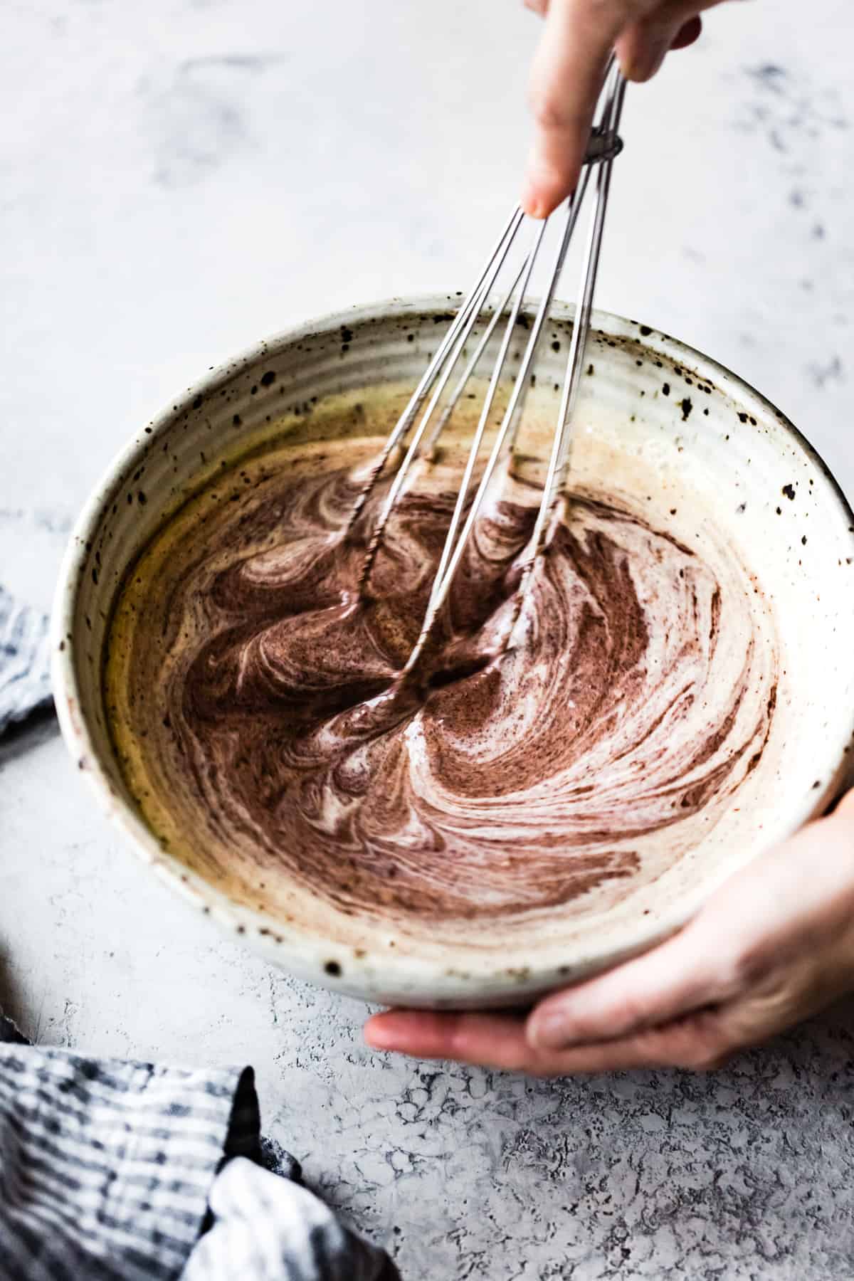 whisking mix in bowl 