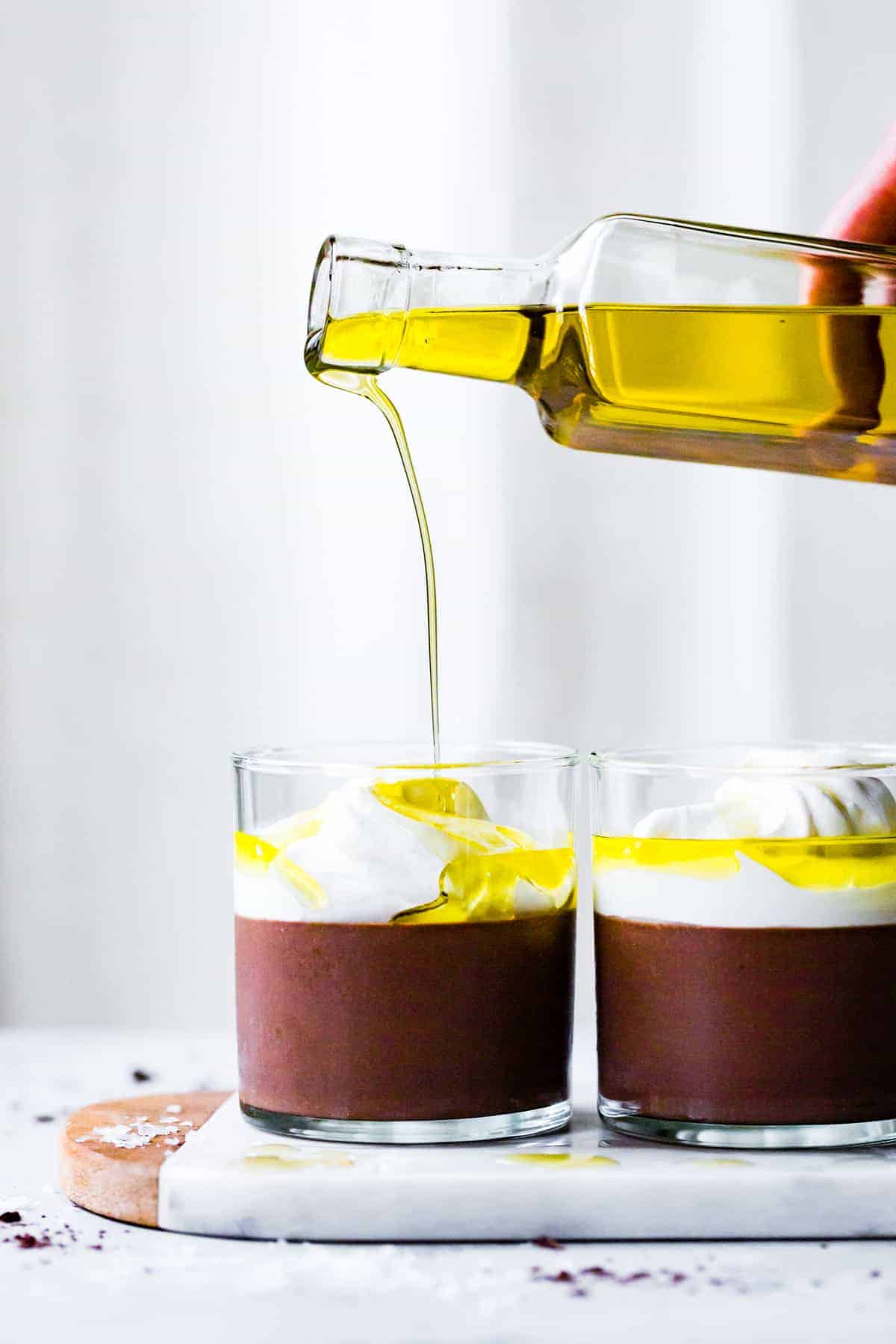 pouring oil into Stovetop Pots De Crème 