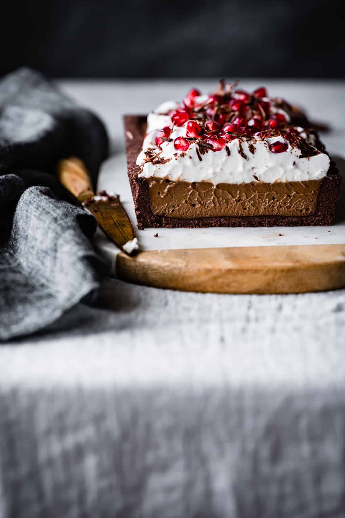 close up of Chocolate Cream Tart {vegan, gluten-free}