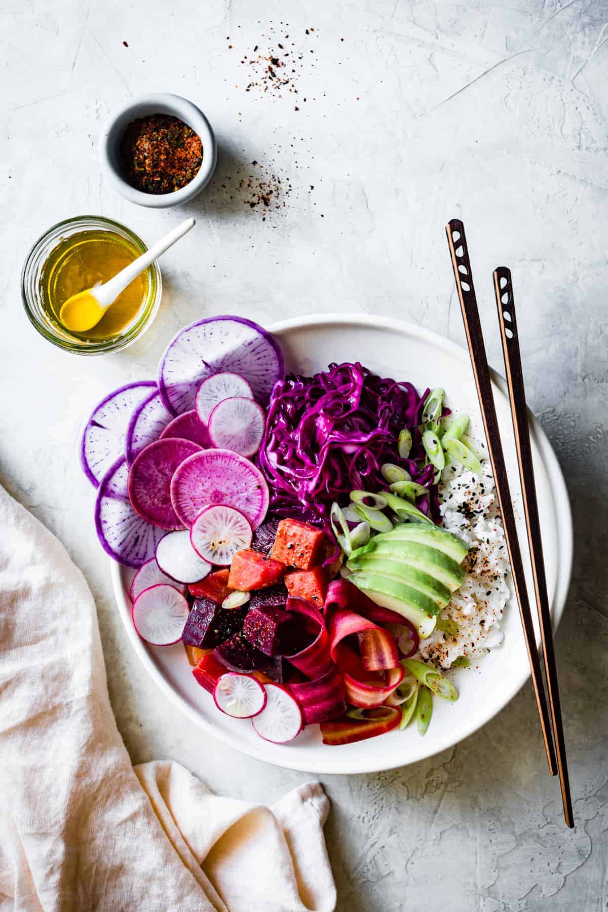 delicious and colorful Vegan Poke Bowls with Marinated Beets