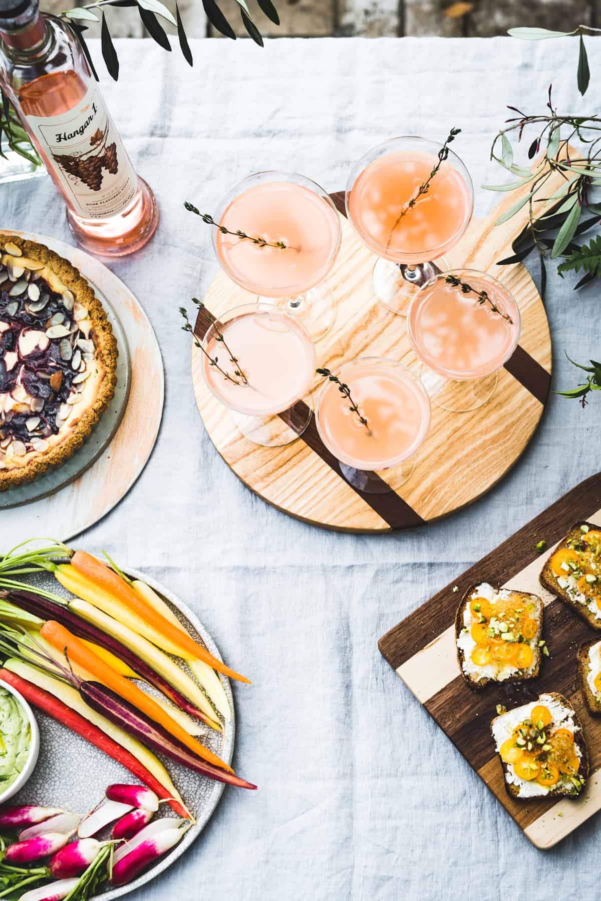 overhead shot of Sparkling Grapefruit, Elderflower & Rosé Vodka Cocktail