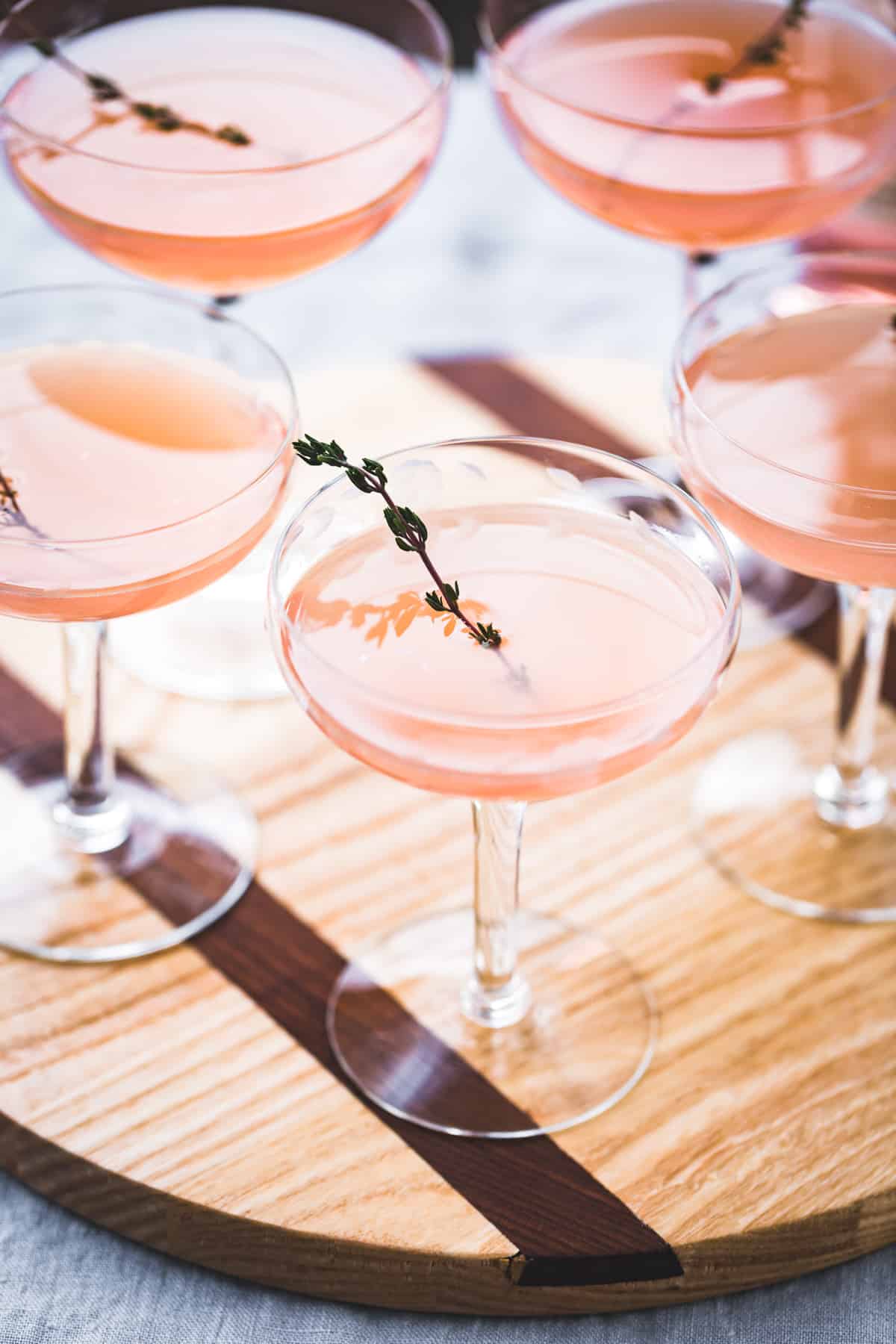 close up of Sparkling Grapefruit, Elderflower & Rosé Vodka Cocktail