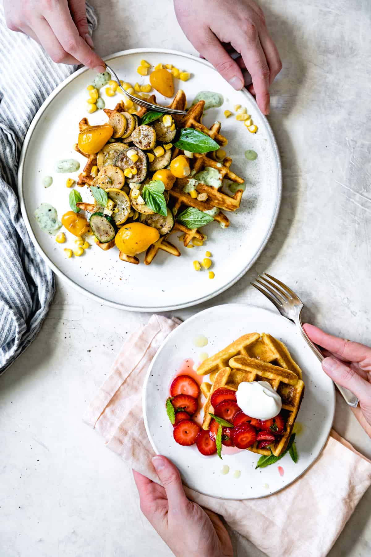 Corn Flour Waffles with Whipped Honey Ghee and Berries {gluten-free} on plate 