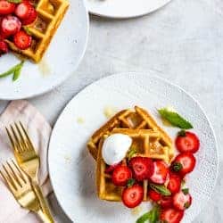 Corn Flour Waffles with Whipped Honey Ghee and Berries {gluten-free}