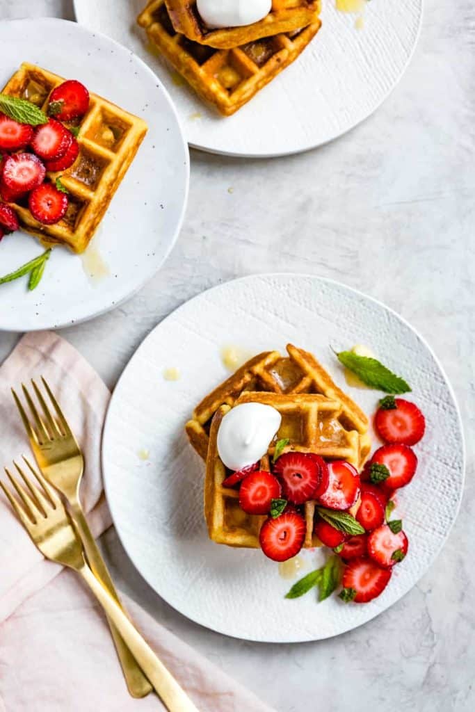 Corn Flour Waffles with Whipped Honey Ghee and Berries {gluten-free}