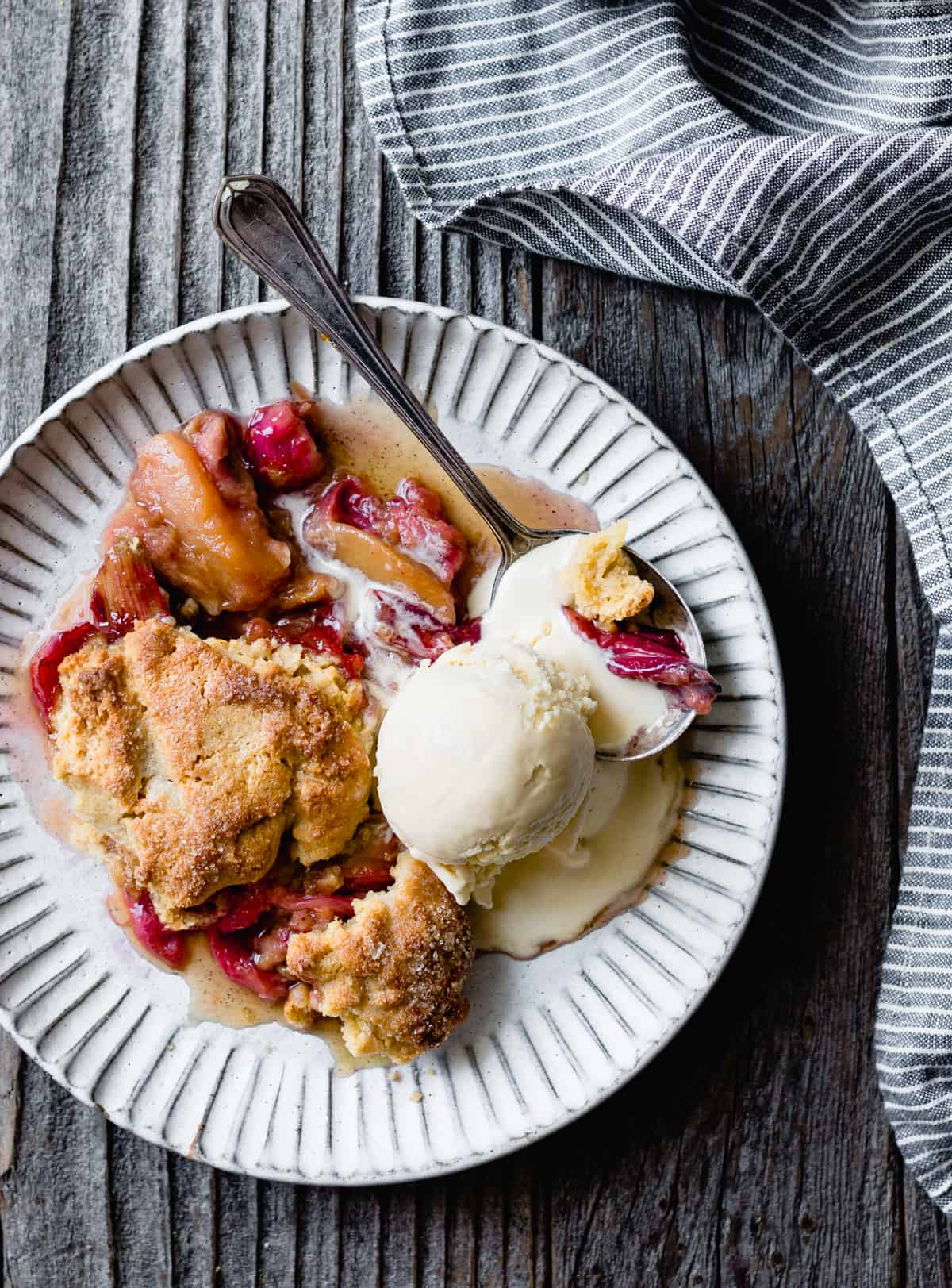 Gluten Free Apple Cobbler with Maple & Rhubarb with ice cream 