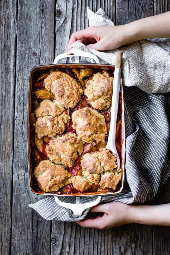 Maple-Sweetened Apple Rhubarb Cobbler with Oat Flour Biscuits {gluten-free}