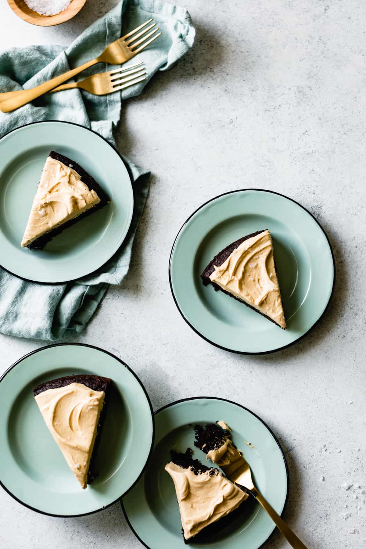 4 slices of One-Bowl Teff Chocolate Cake with Peanut Butter Frosting {gluten-free}