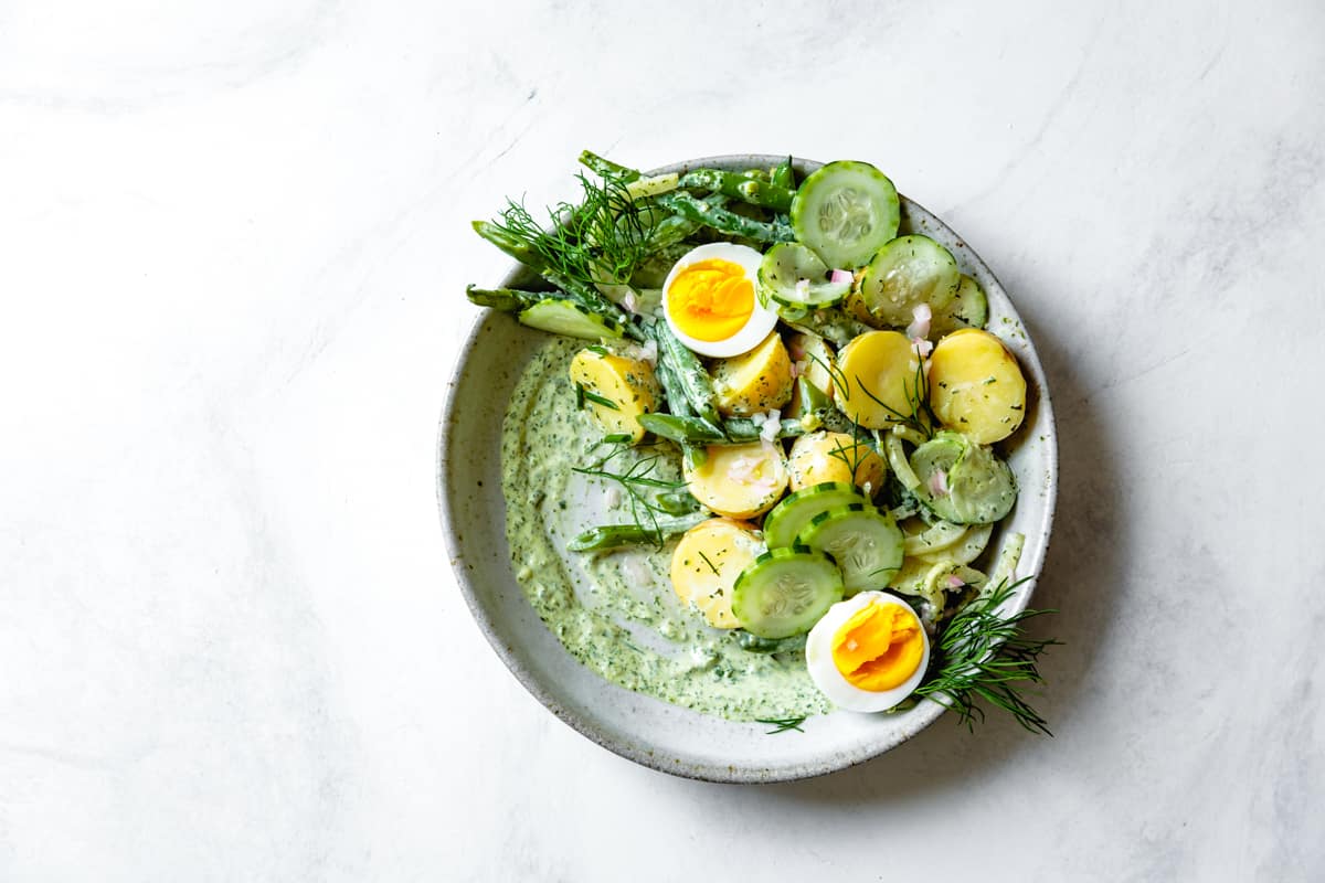 a delicious bowl Green Goddess Potato Salad
