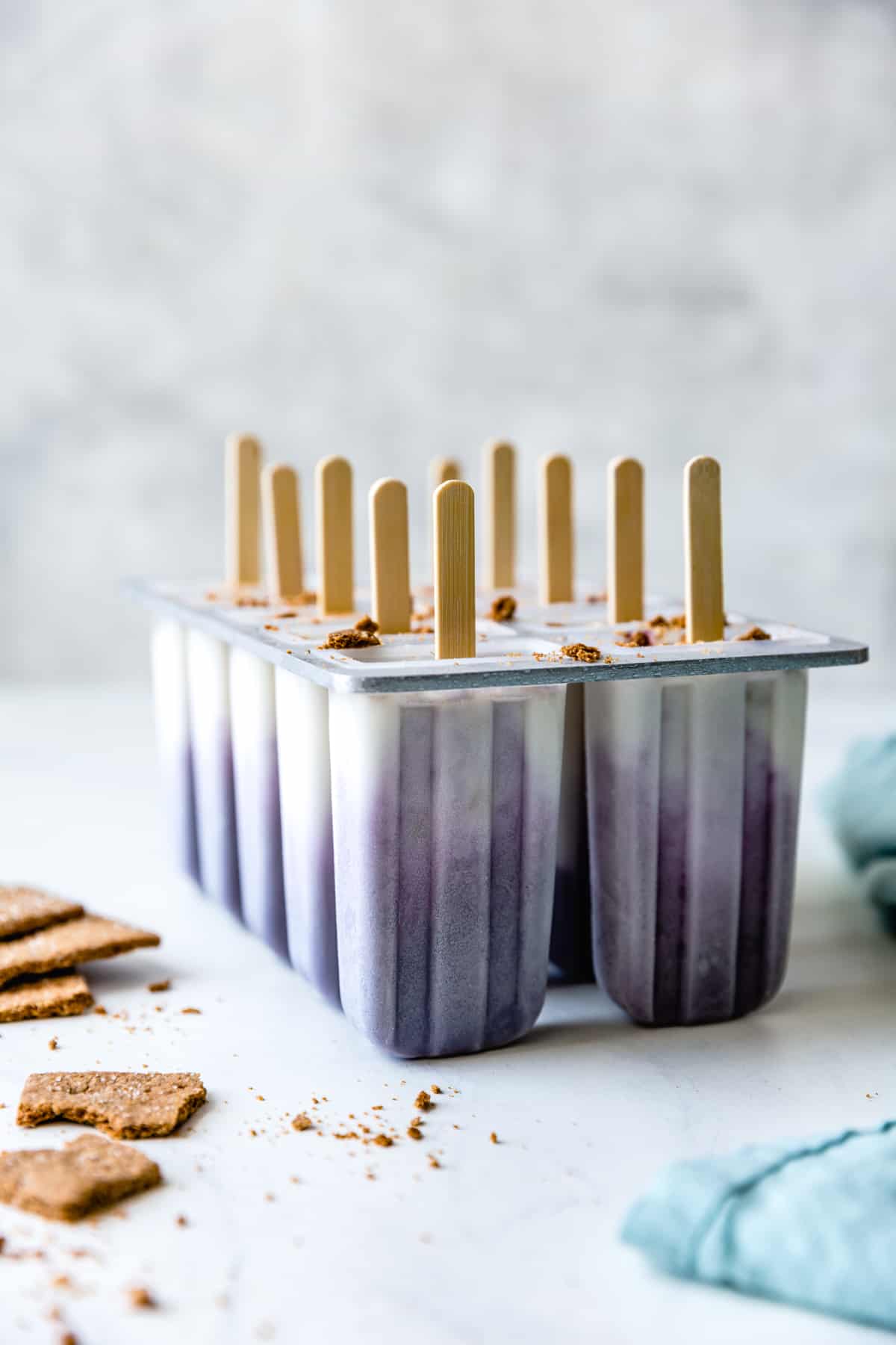 Blueberry Chèvre Cheesecake Popsicles in molds 