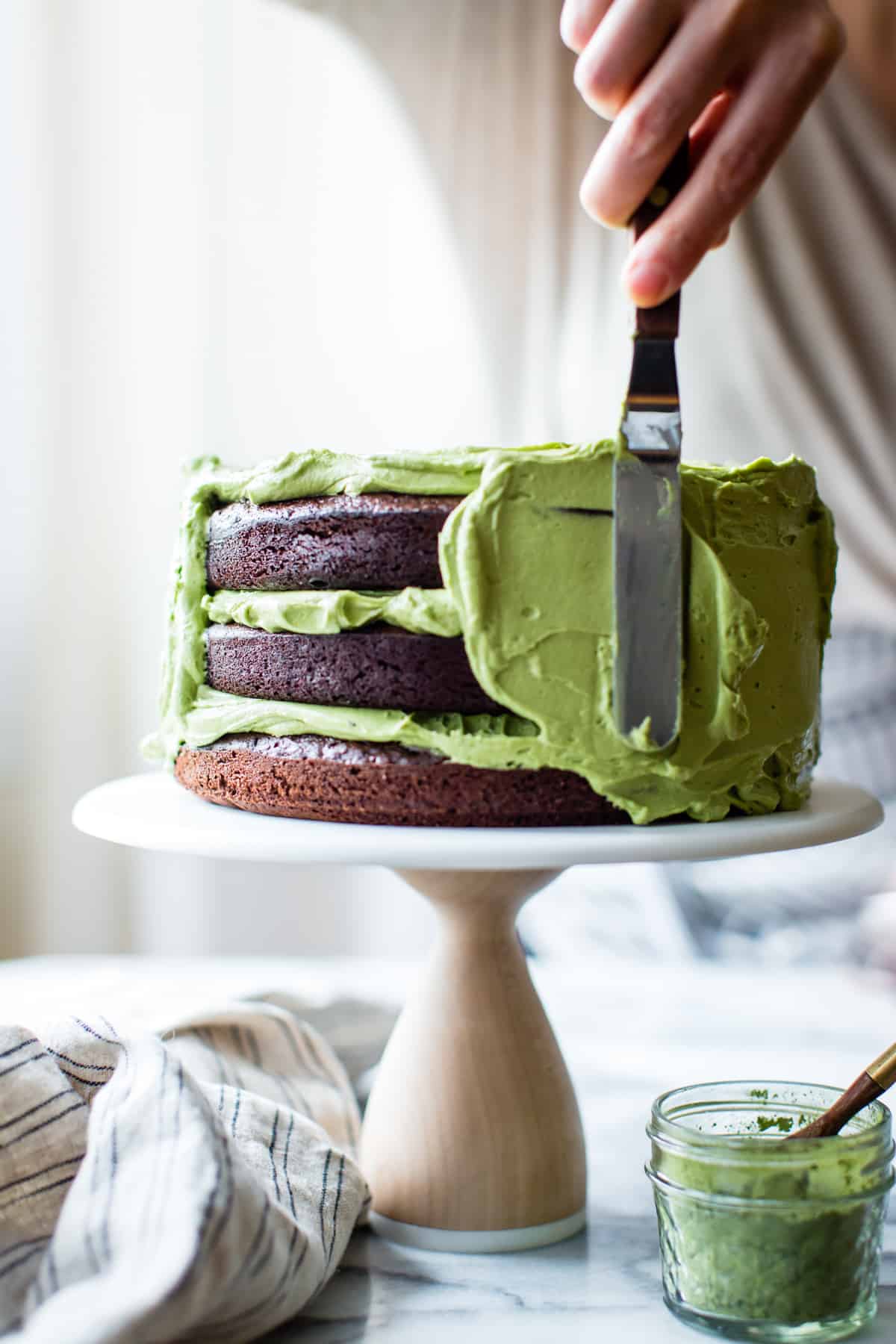 Matcha Frosting on cake 