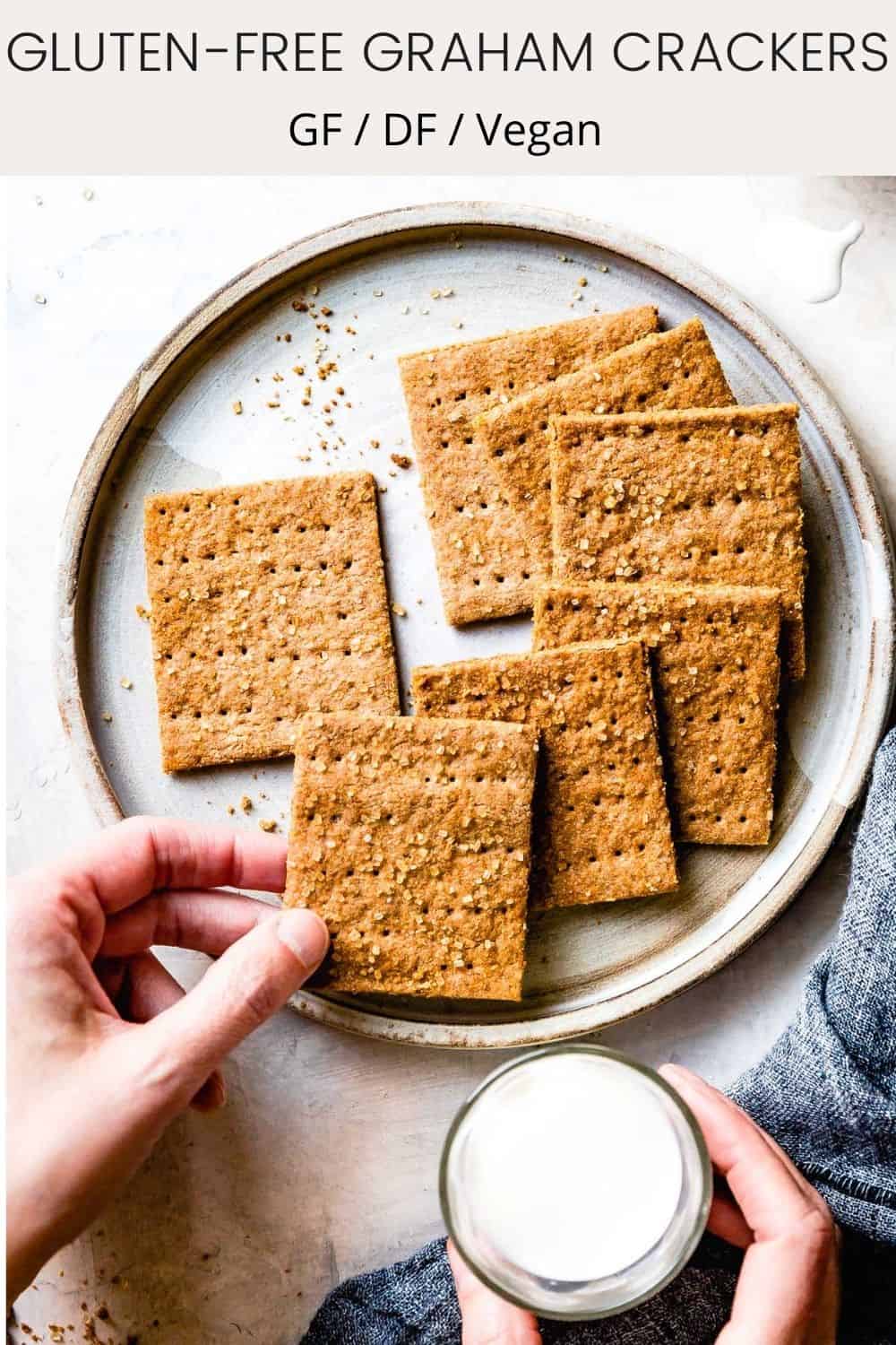 plate of GF graham crackers with text overlay