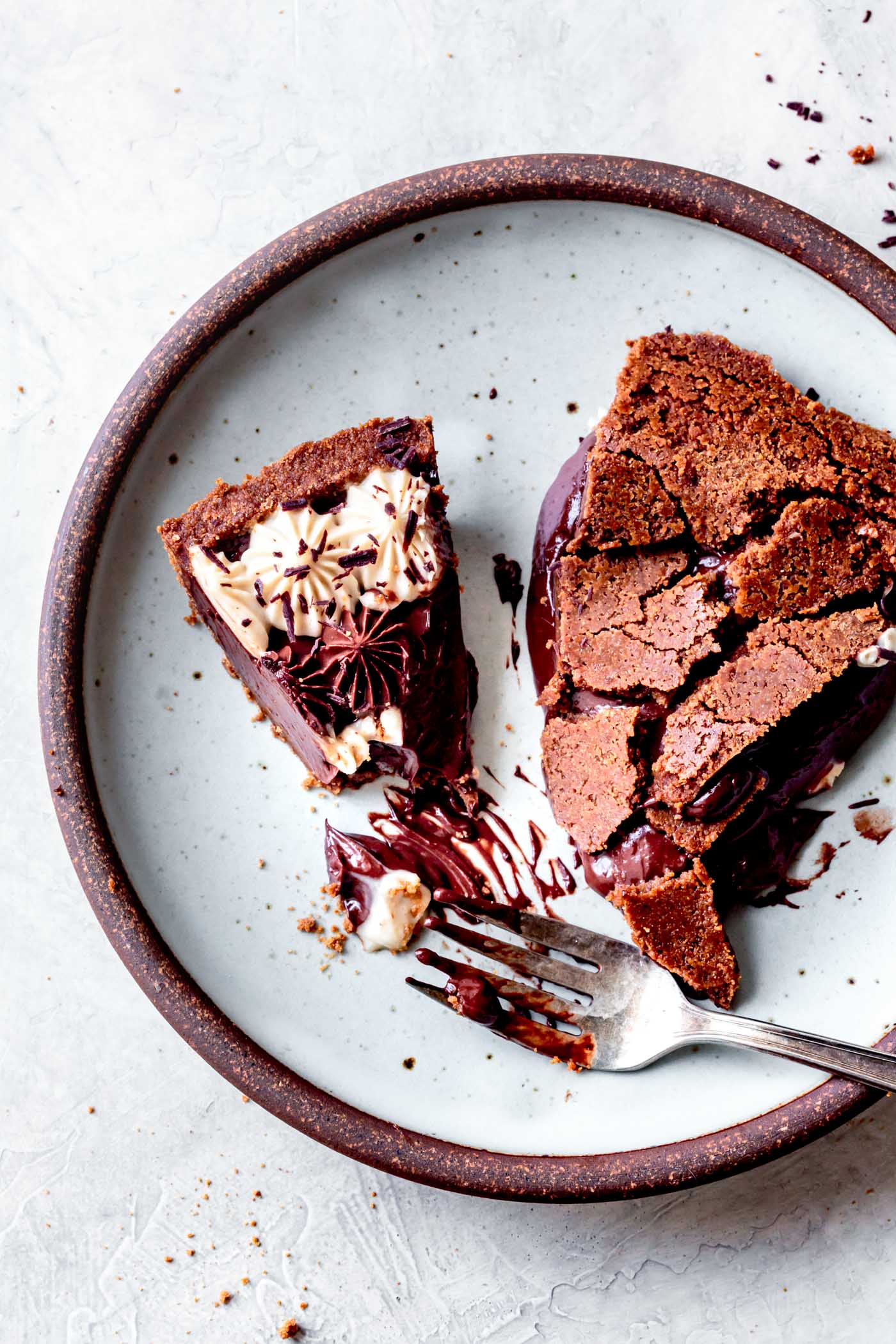 two slices of pie in a graham cracker crust