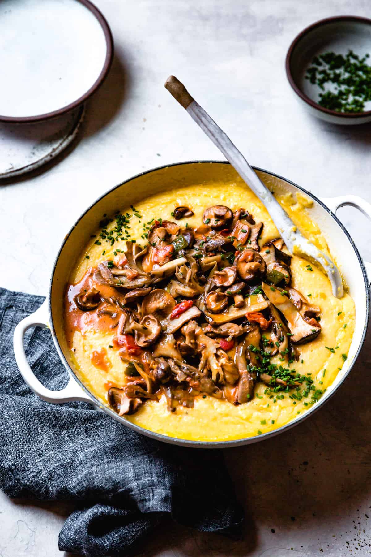 Creamy Grits and Mushrooms in a pot
