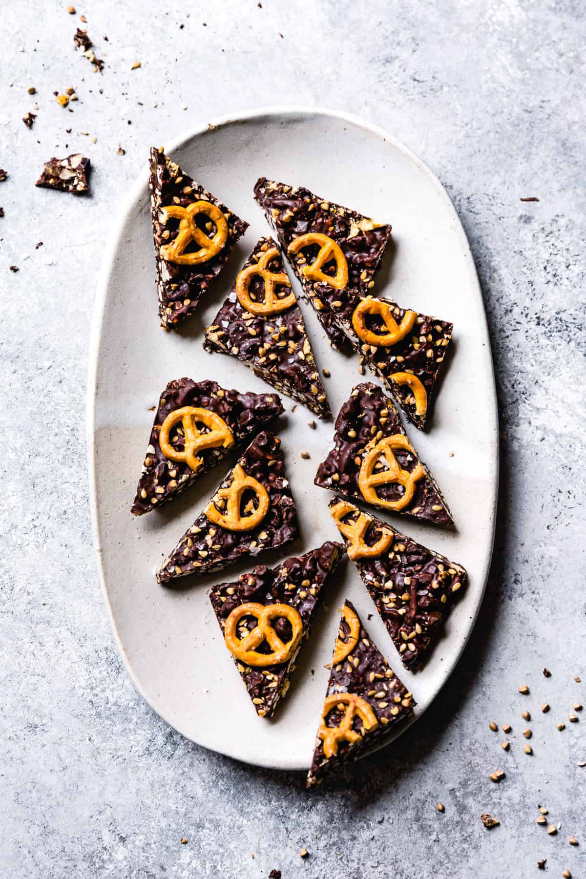 Chocolate bark with pretzels, candied ginger, and toasted buckwheat from Extra Helping | The Bojon Gourmet