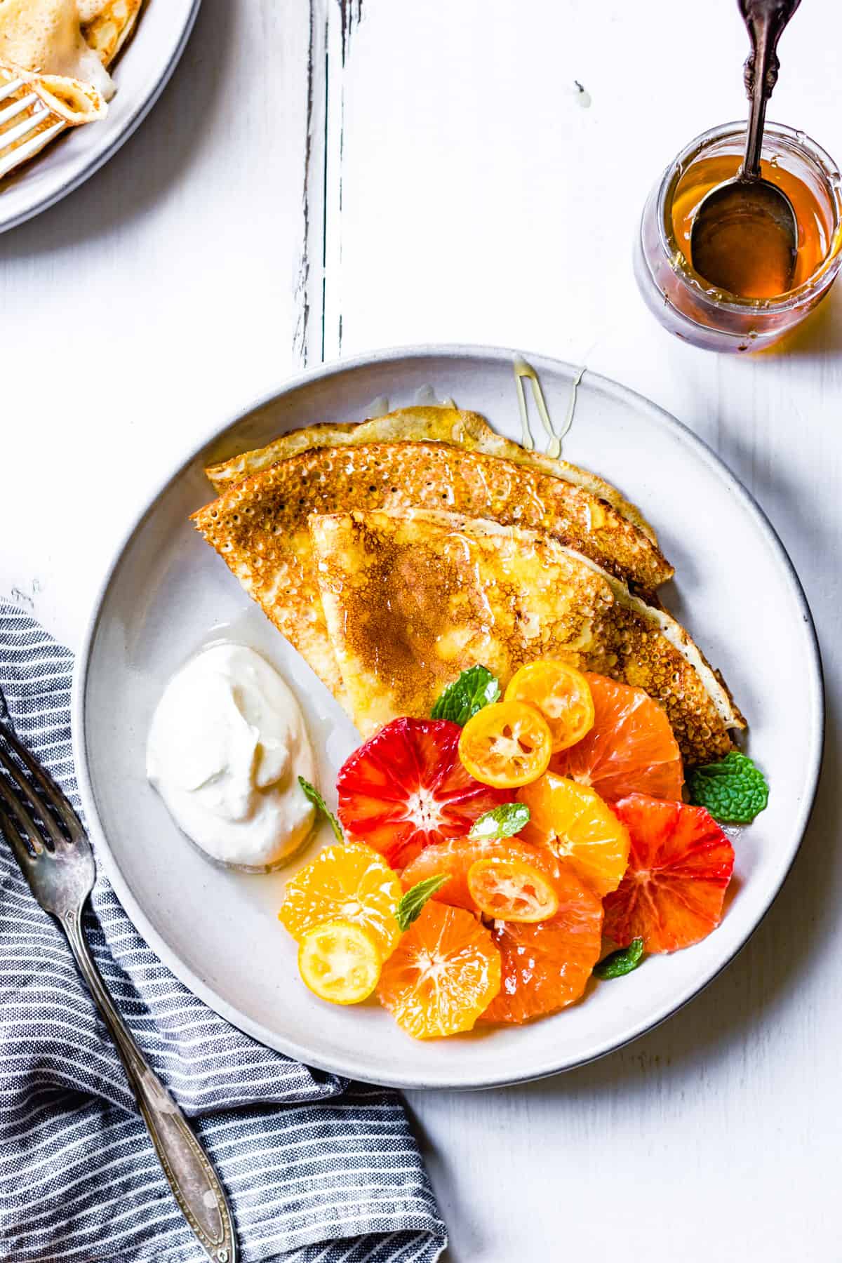Gluten Free Ricotta Crepes with Citrus, Honey, and Mint