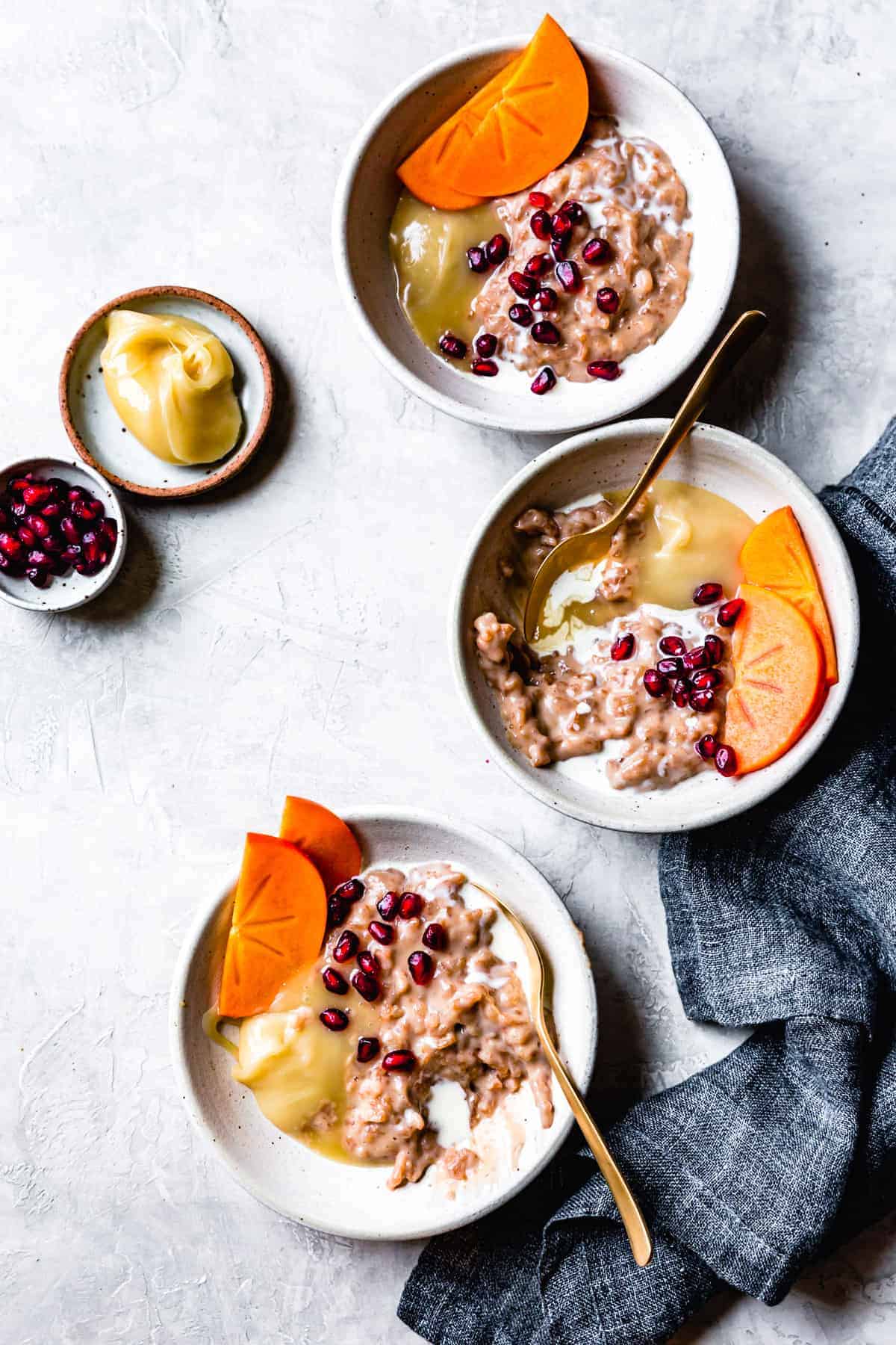 top down shot of Tea-Infused Creamy Rice Pudding 