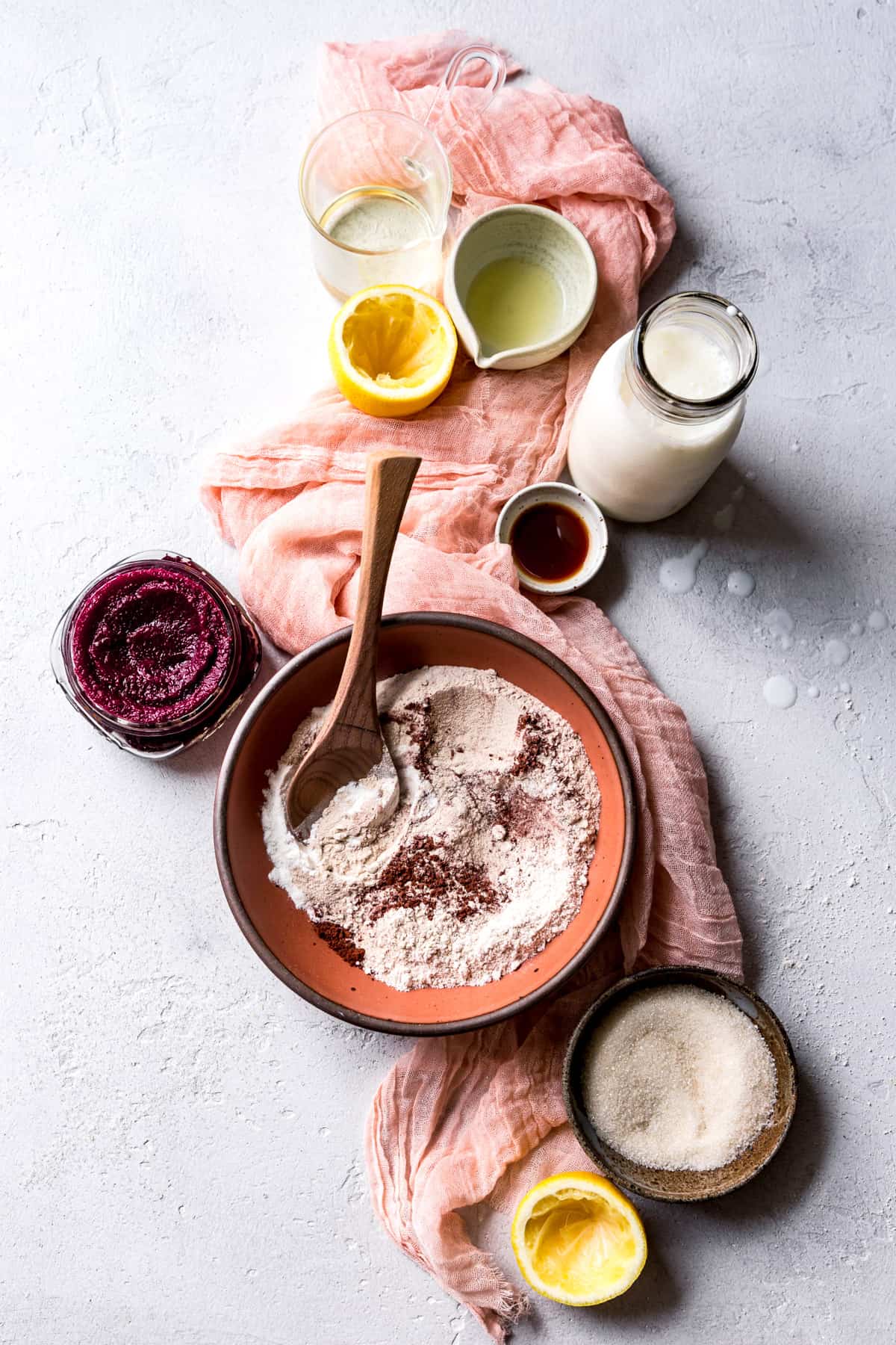 Gluten Free Red Velvet Cake Ingredients in bowl 